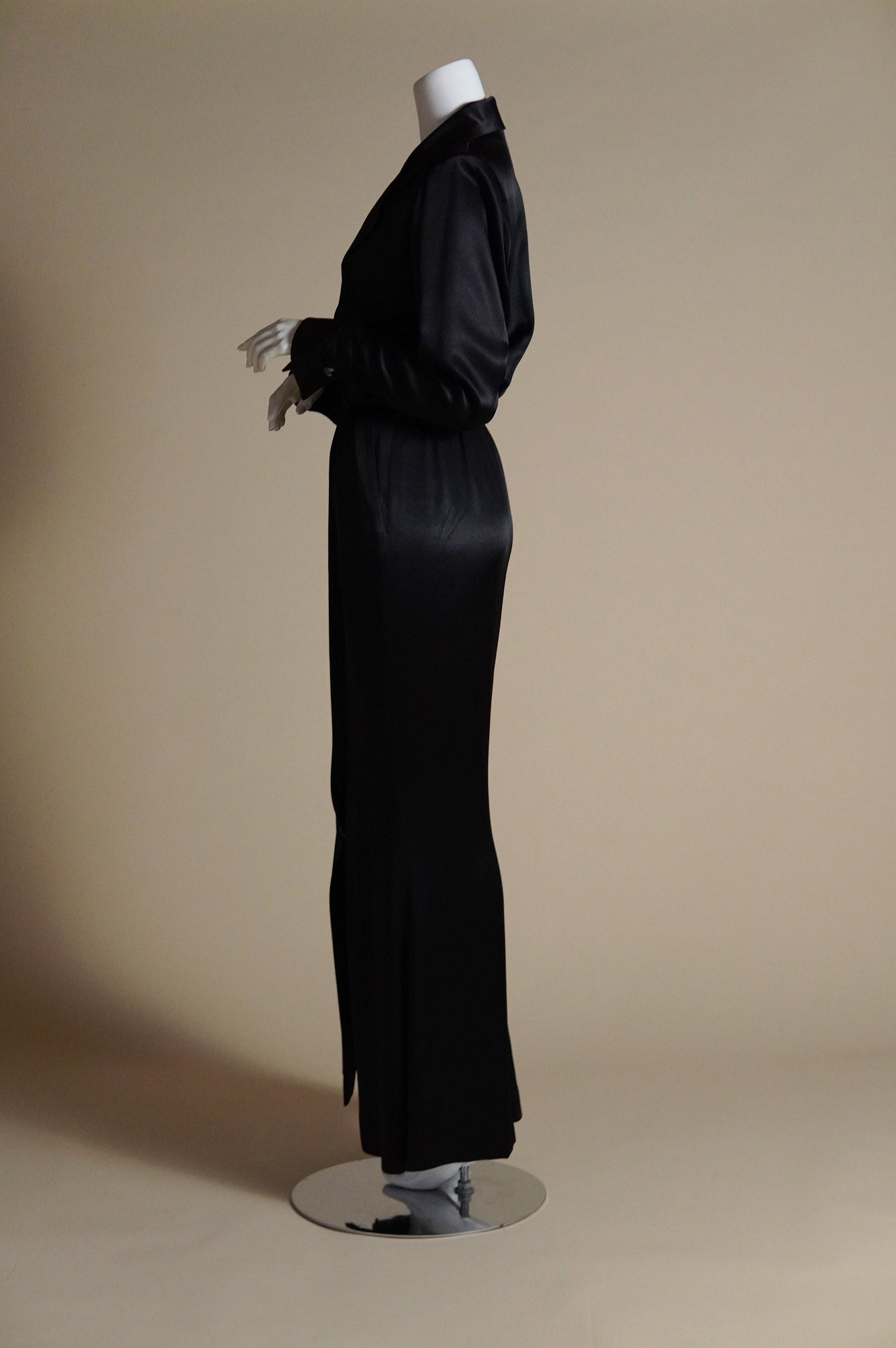 F/W 1986 Yves Saint Laurent Rive Gauche black satin tuxedo style dress - XS/S