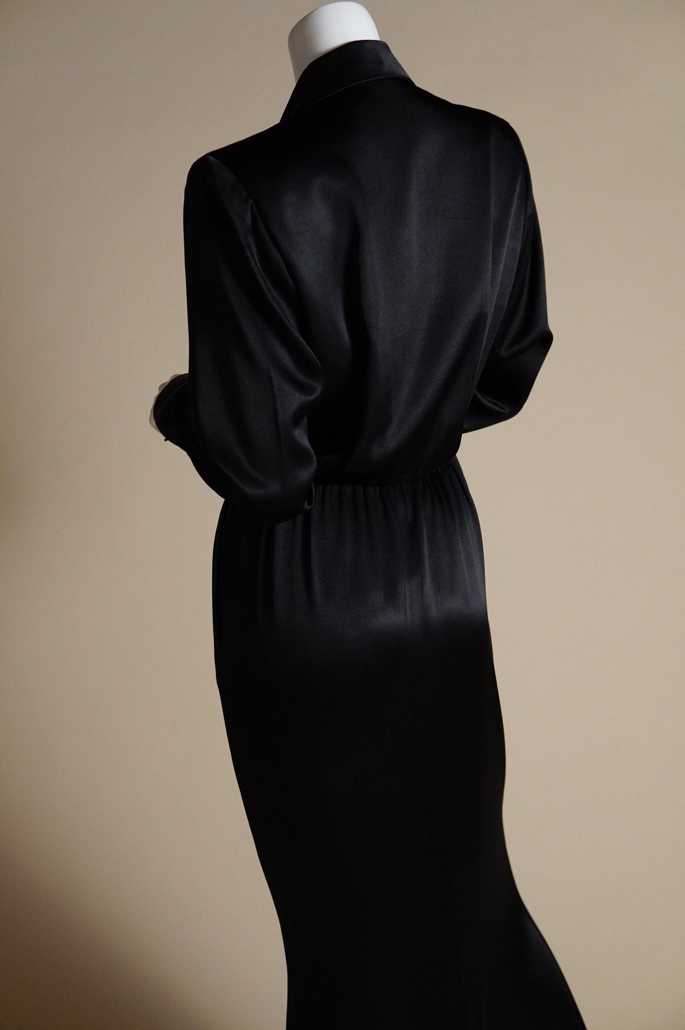 F/W 1986 Yves Saint Laurent Rive Gauche black satin tuxedo style dress - XS/S