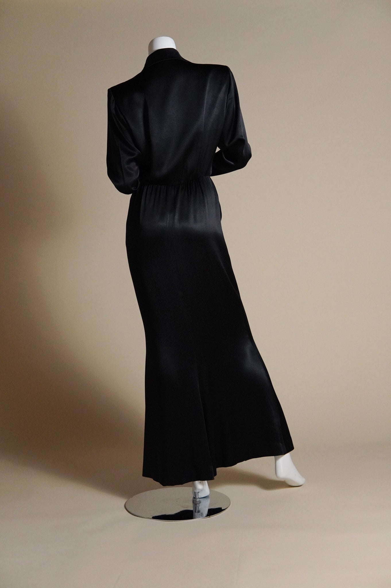 F/W 1986 Yves Saint Laurent Rive Gauche black satin tuxedo style dress - XS/S