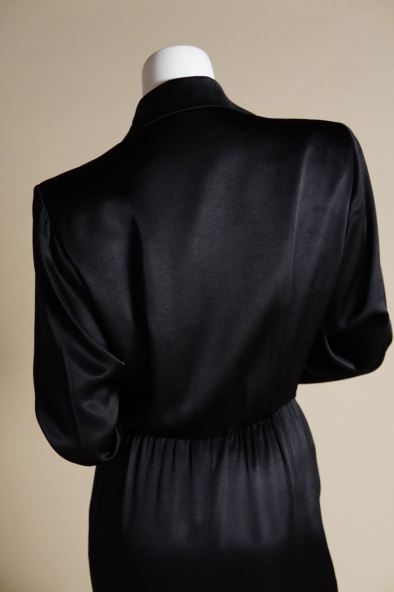 F/W 1986 Yves Saint Laurent Rive Gauche black satin tuxedo style dress - XS/S