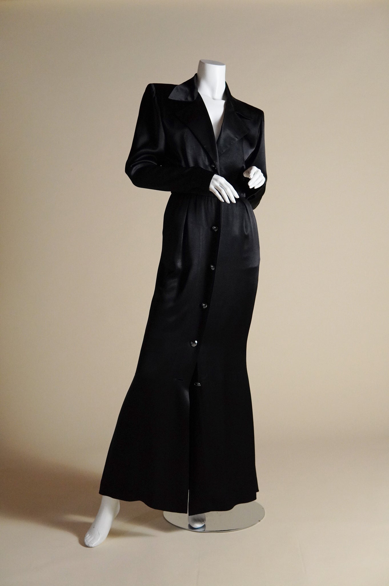 F/W 1986 Yves Saint Laurent Rive Gauche black satin tuxedo style dress - XS/S