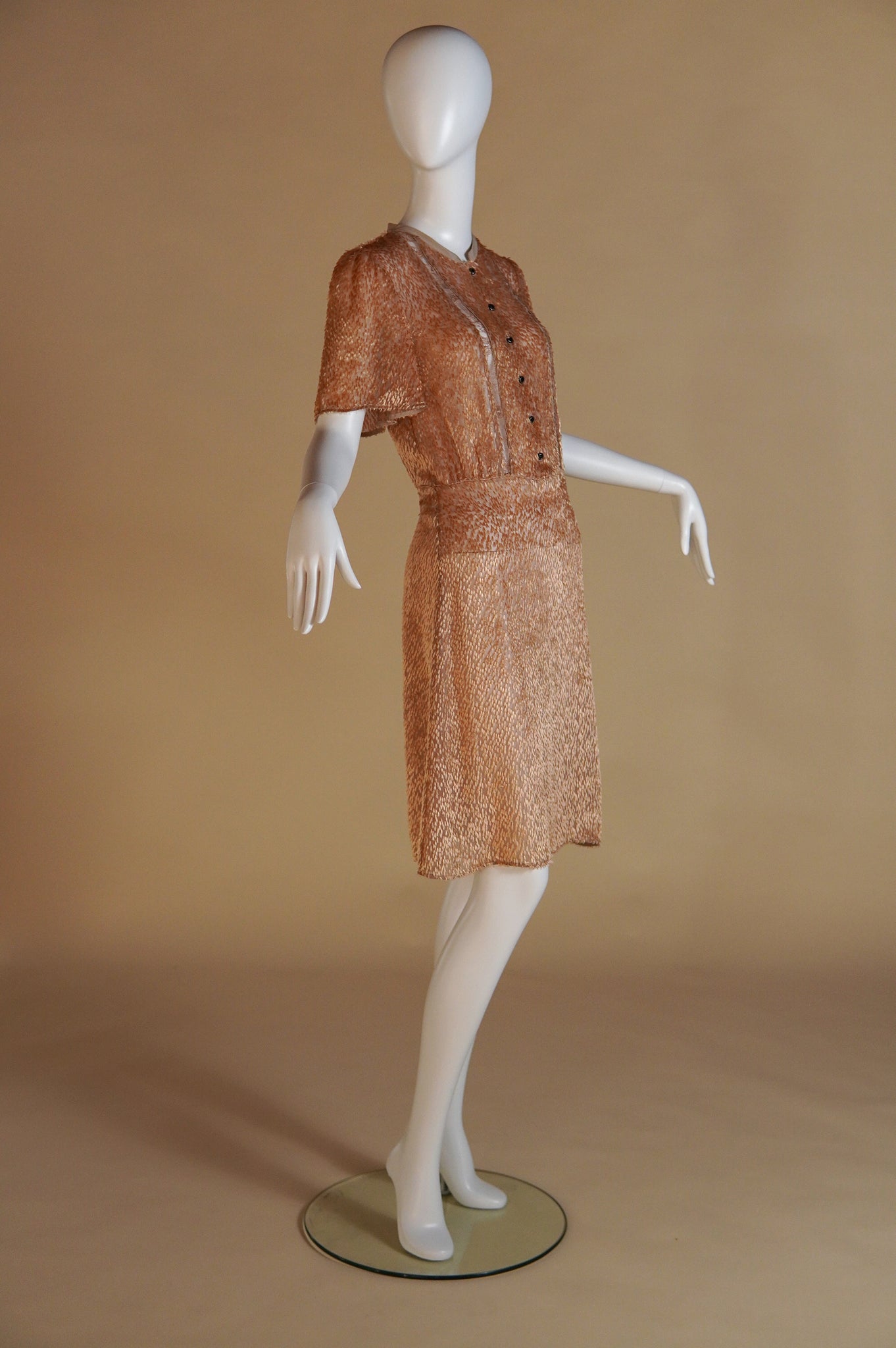 Fendi by Karl Lagerfeld gold sheer tufted silk dress with matching slip - XS/S