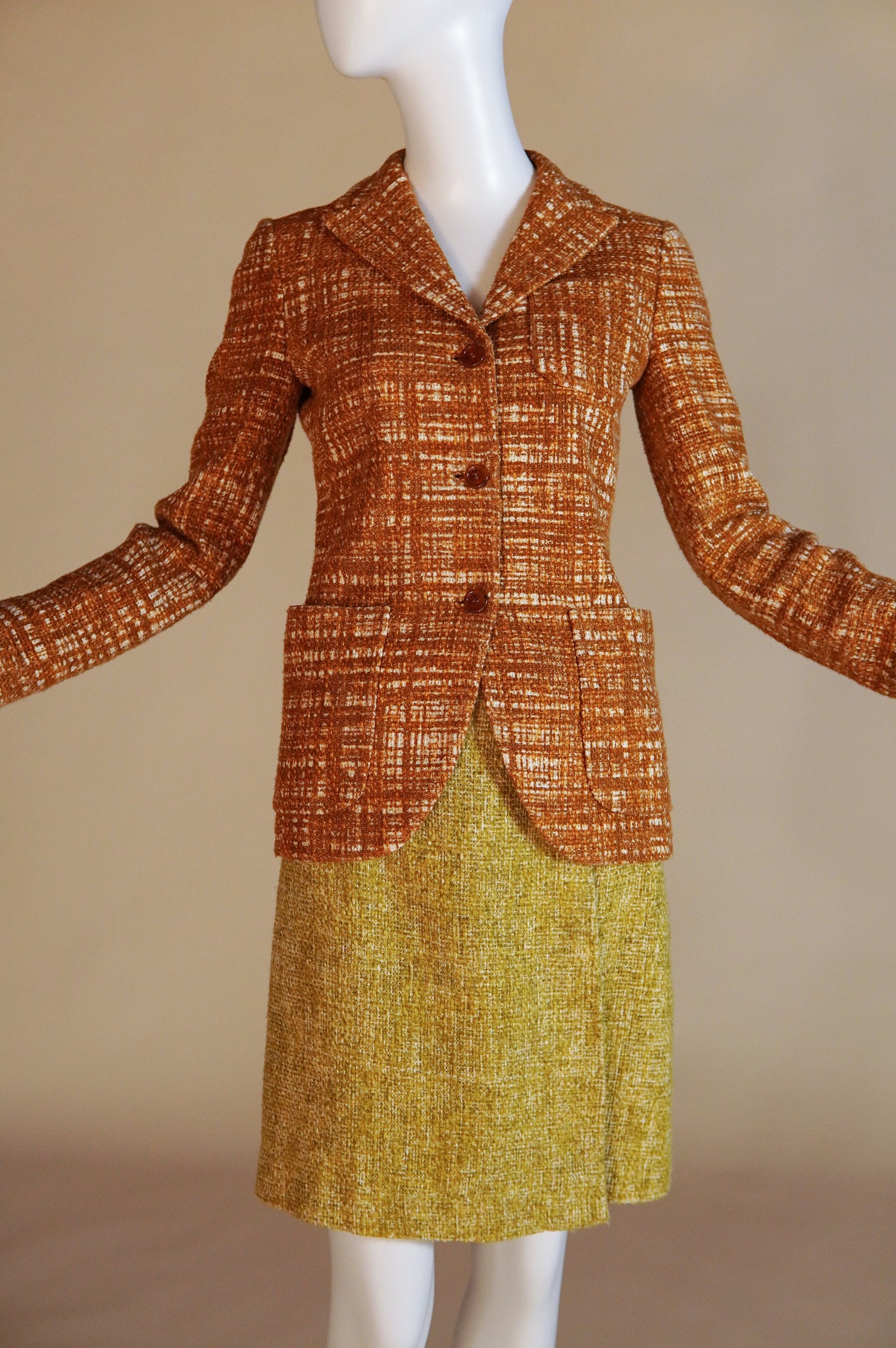 S/S 1996 Prada "Ugly Chic" tweed set with blazer and wrap skirt - XS/S