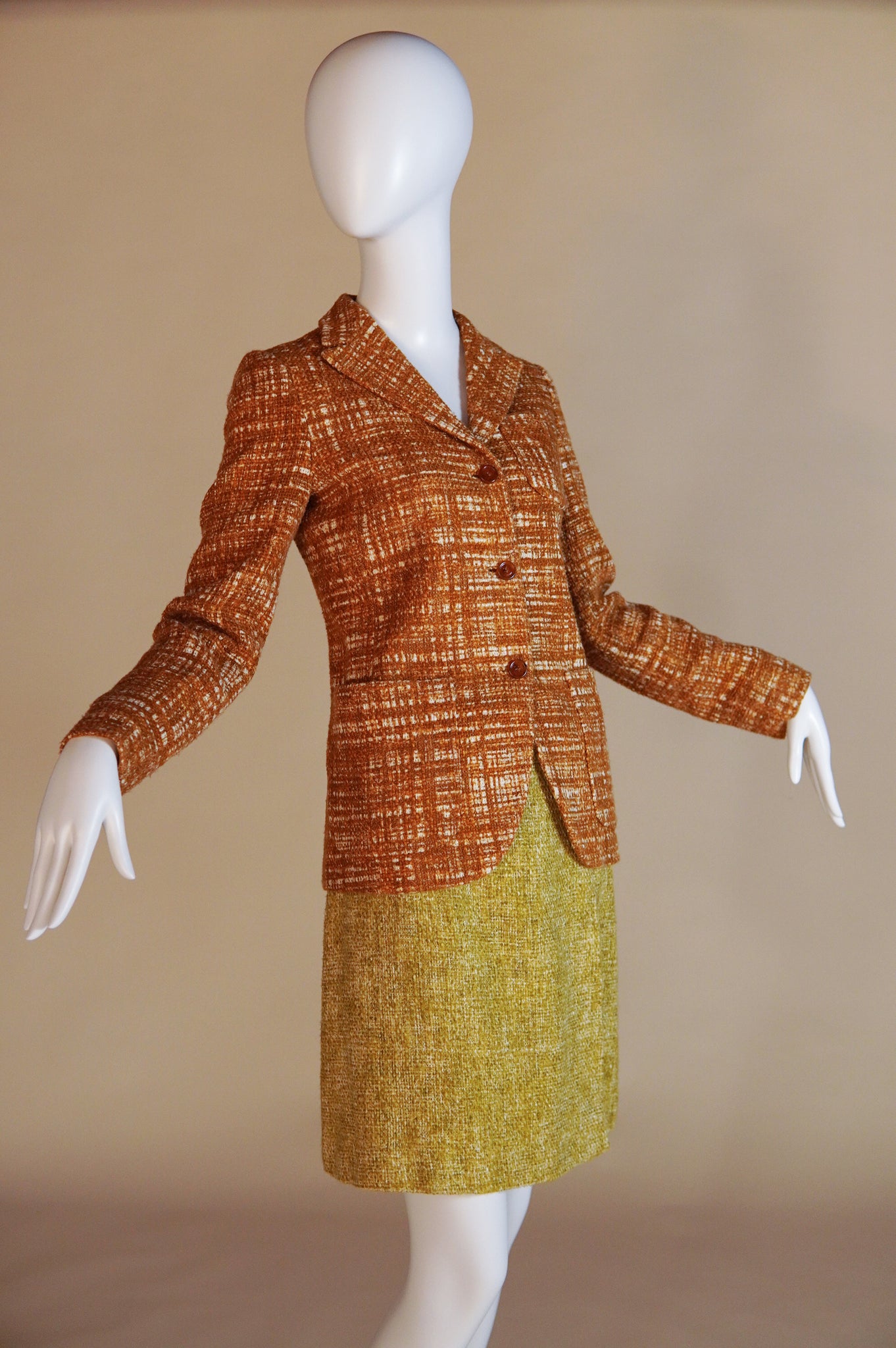 S/S 1996 Prada "Ugly Chic" tweed set with blazer and wrap skirt - XS/S