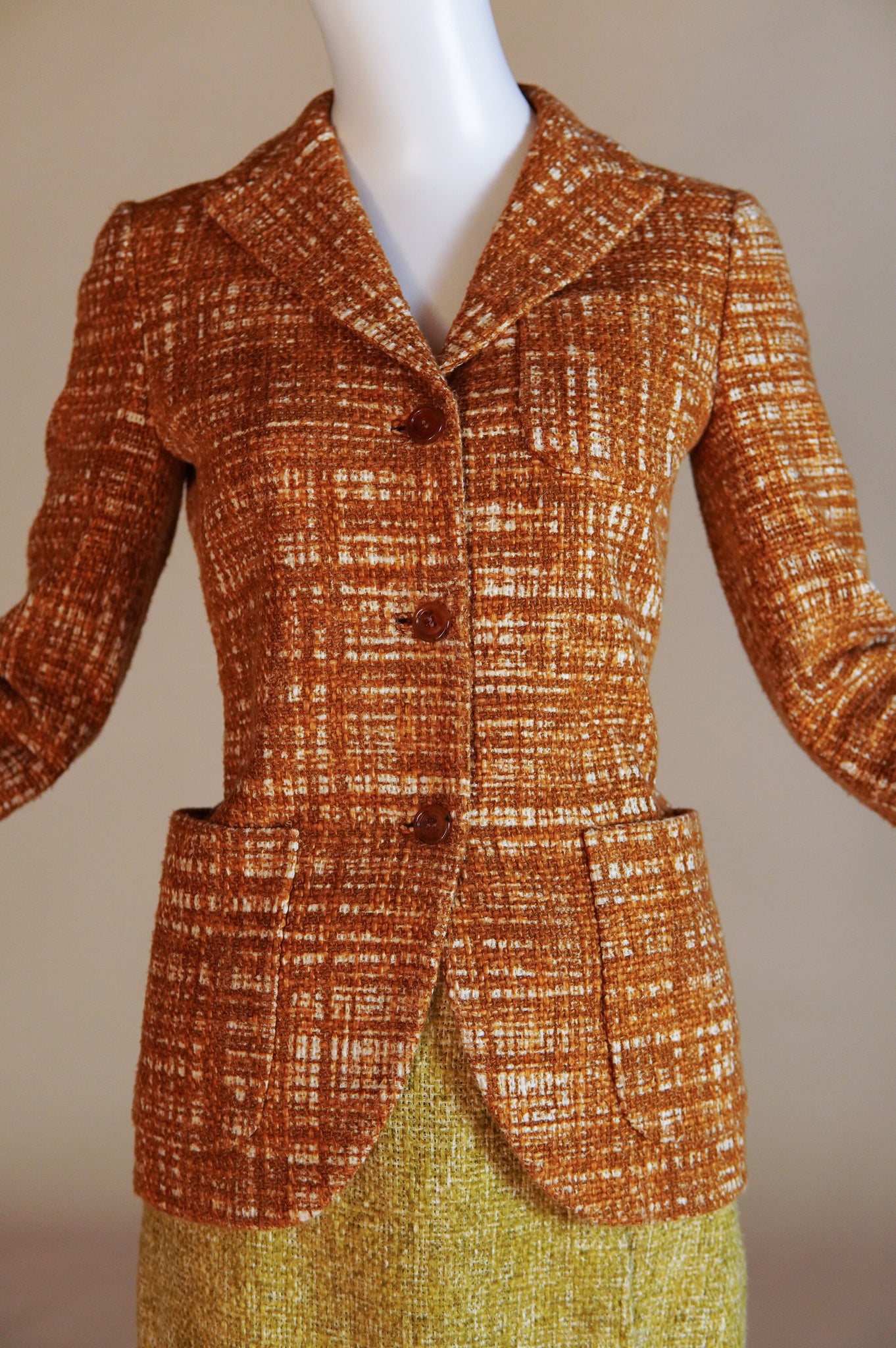 S/S 1996 Prada "Ugly Chic" tweed set with blazer and wrap skirt - XS/S