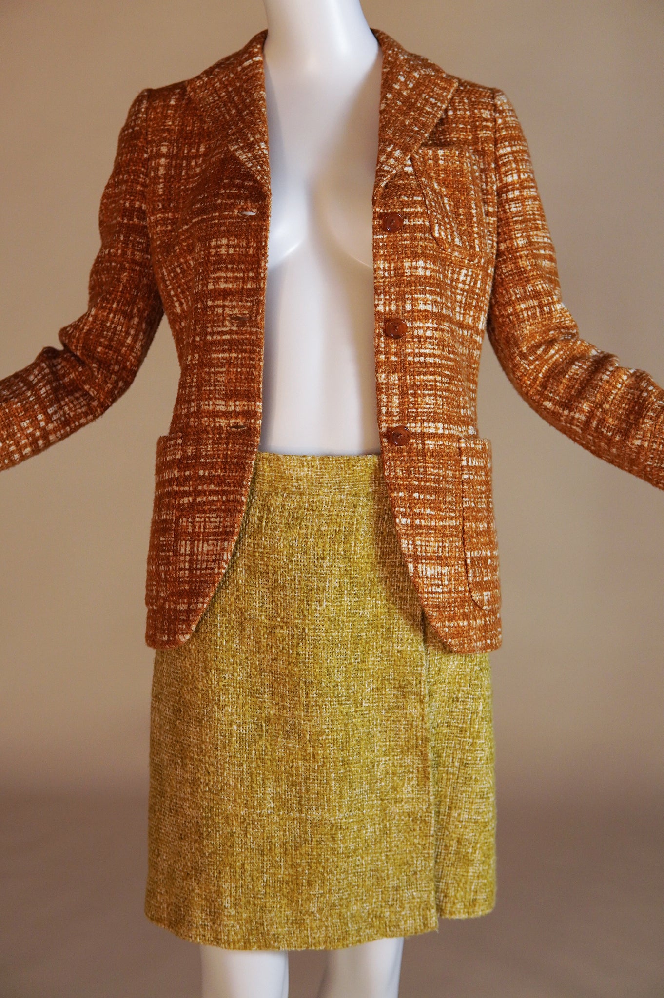 S/S 1996 Prada "Ugly Chic" tweed set with blazer and wrap skirt - XS/S