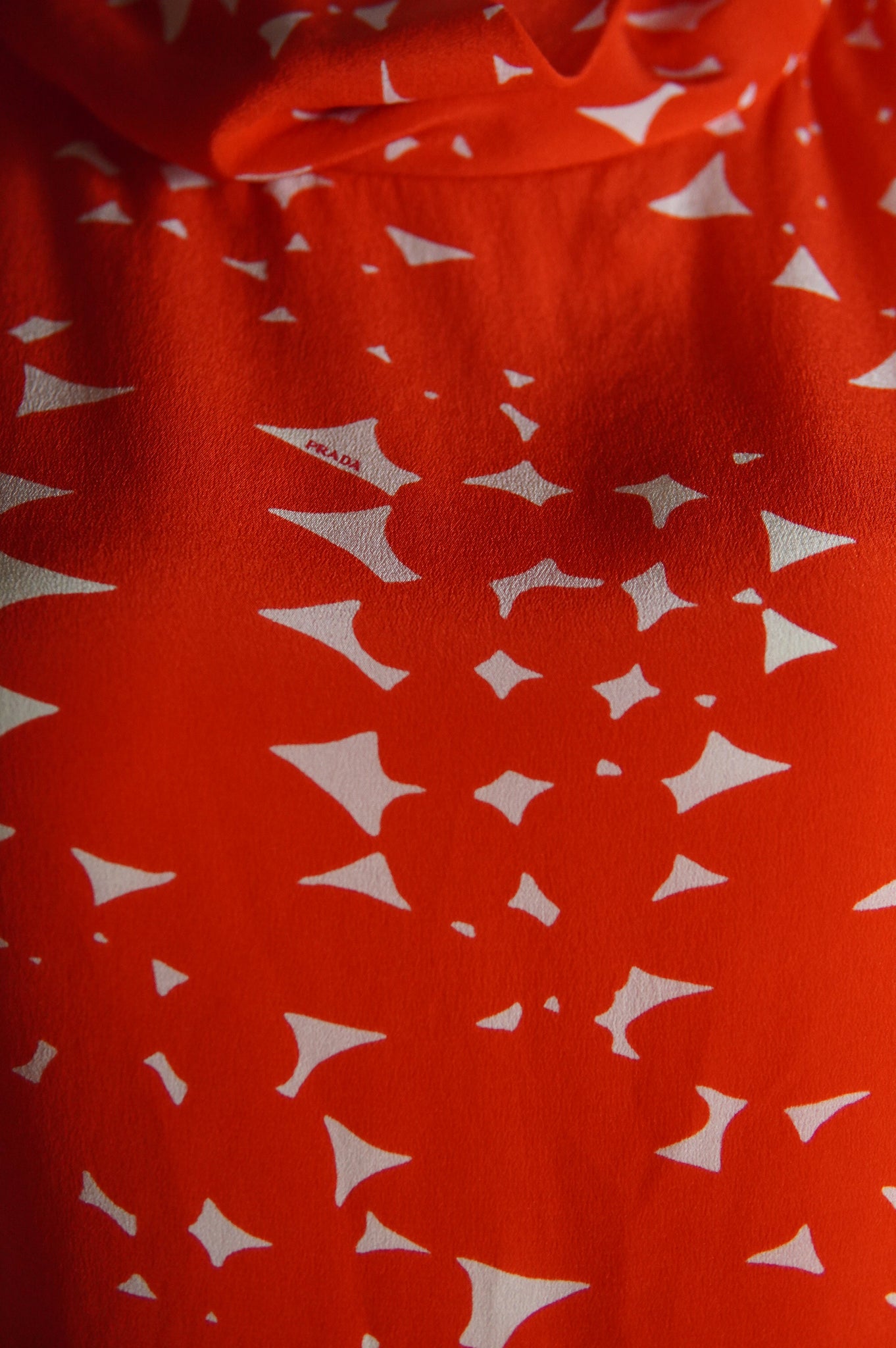 S/S 2001 Prada leaf pattern orange and white silk top - XS/S