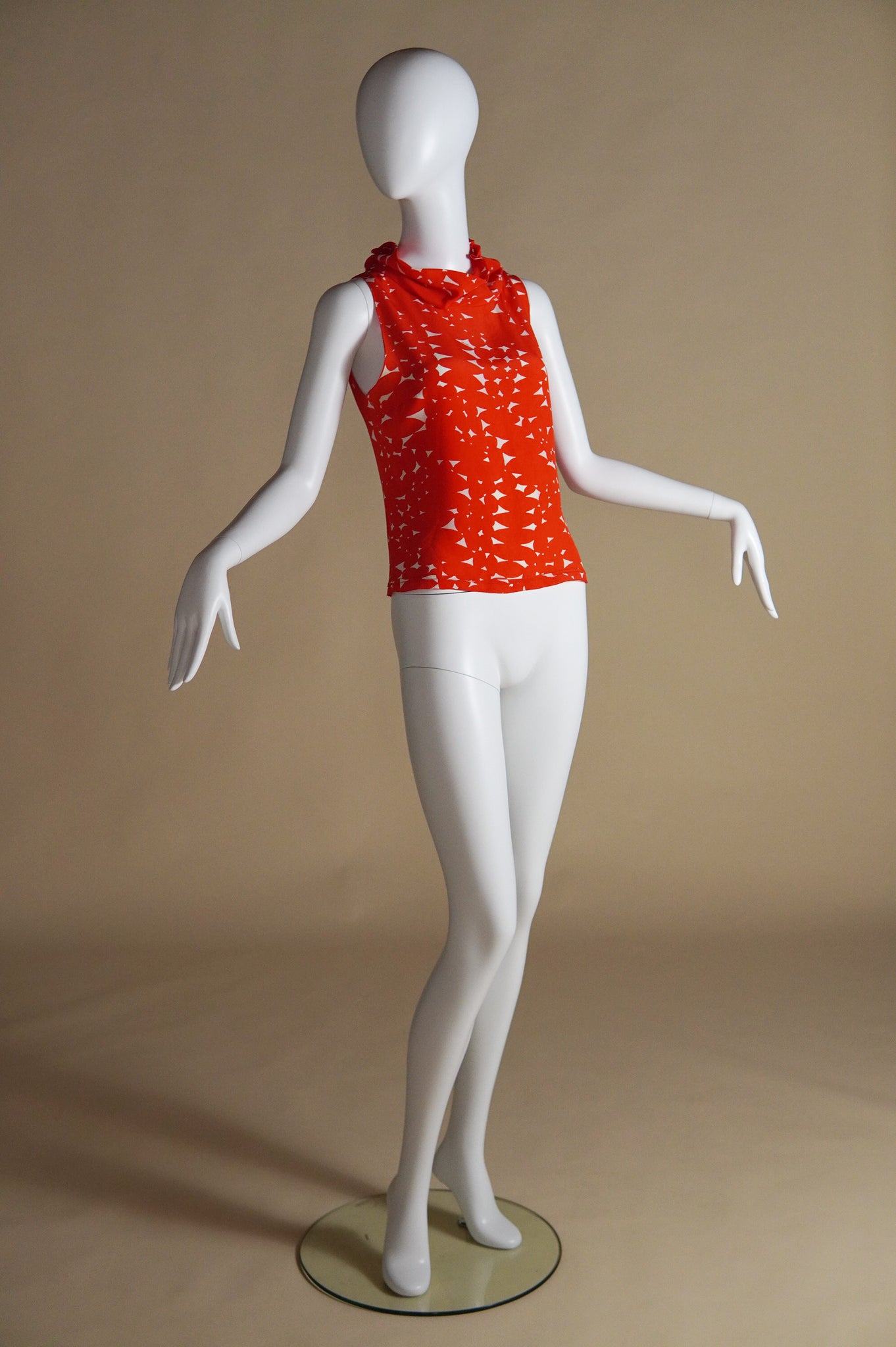 S/S 2001 Prada leaf pattern orange and white silk top - XS/S