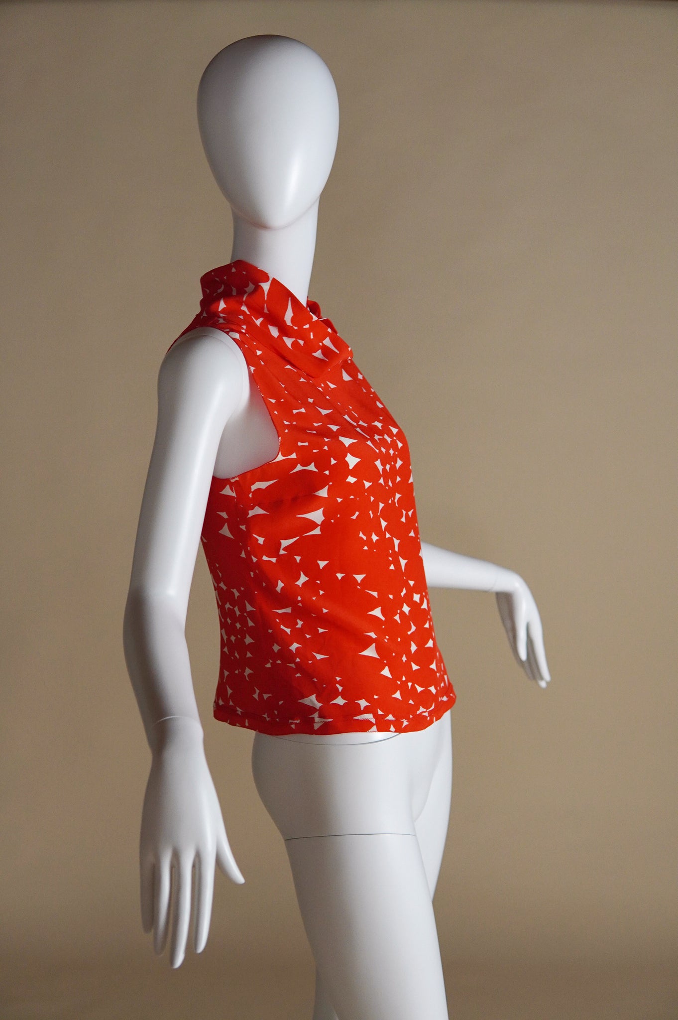 S/S 2001 Prada leaf pattern orange and white silk top - XS/S