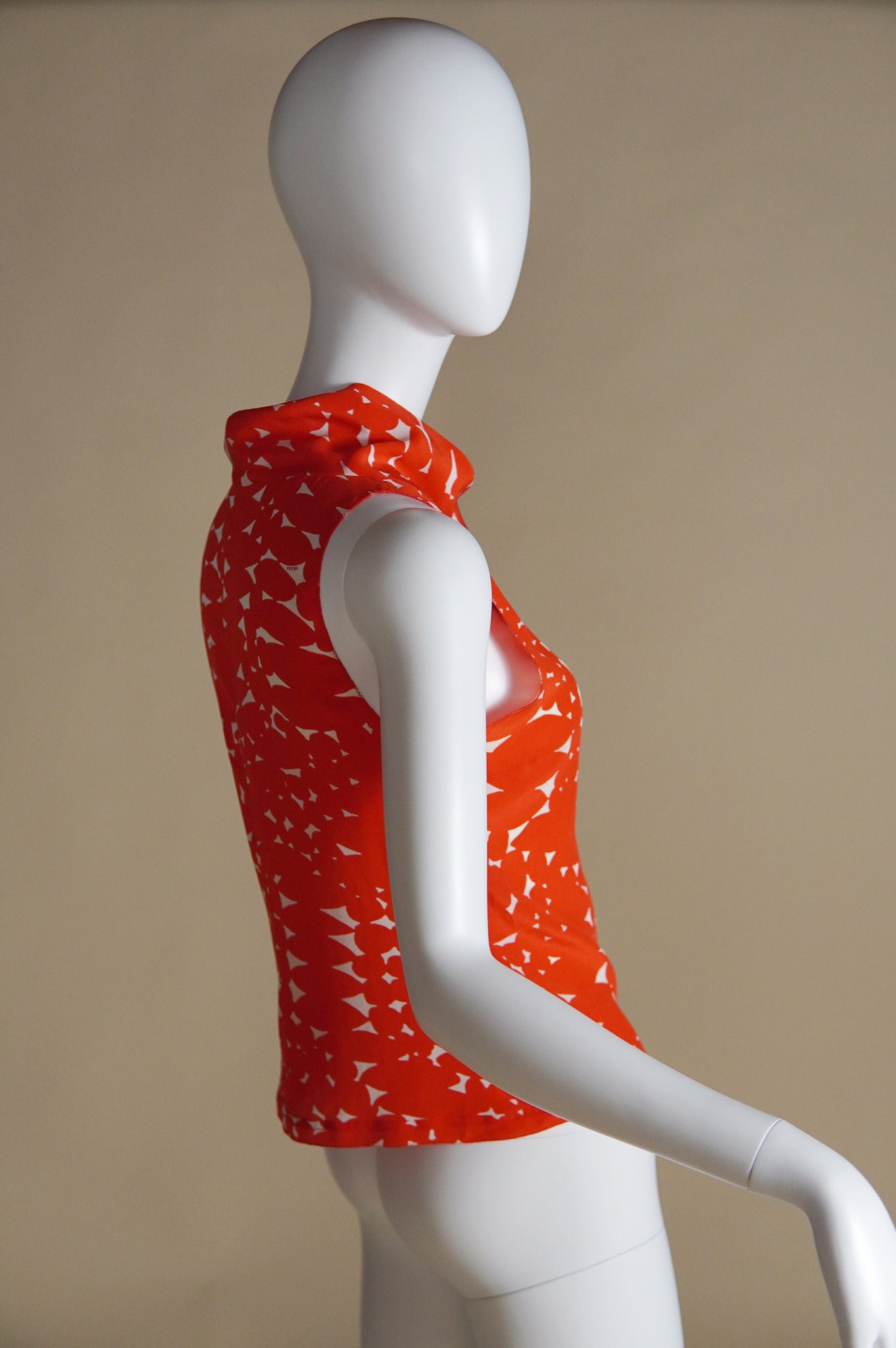 S/S 2001 Prada leaf pattern orange and white silk top - XS/S