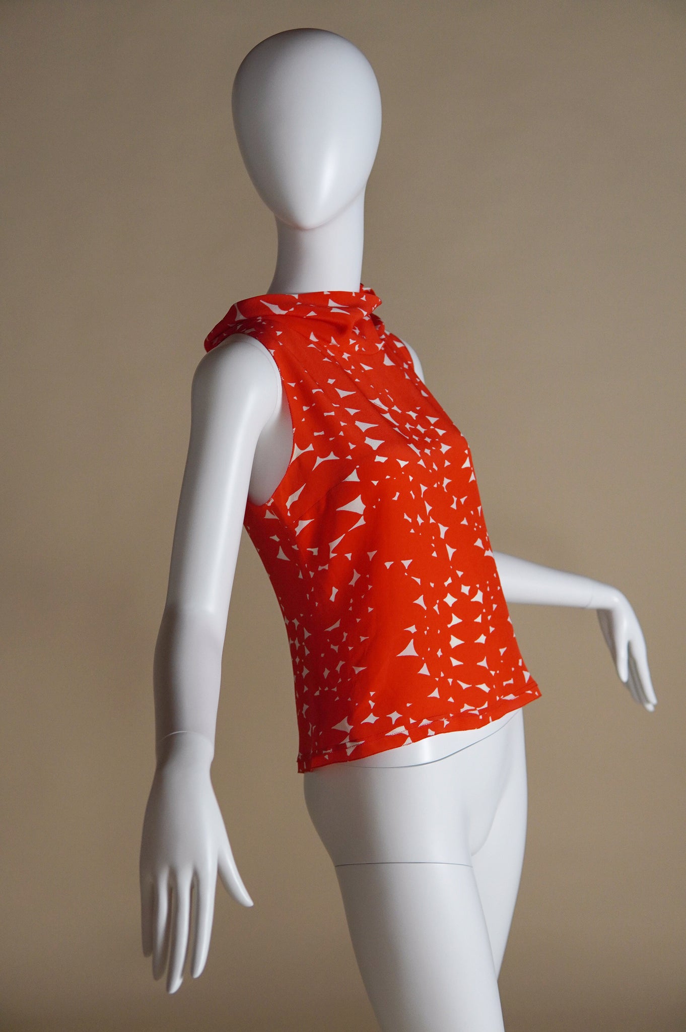 S/S 2001 Prada leaf pattern orange and white silk top - XS/S