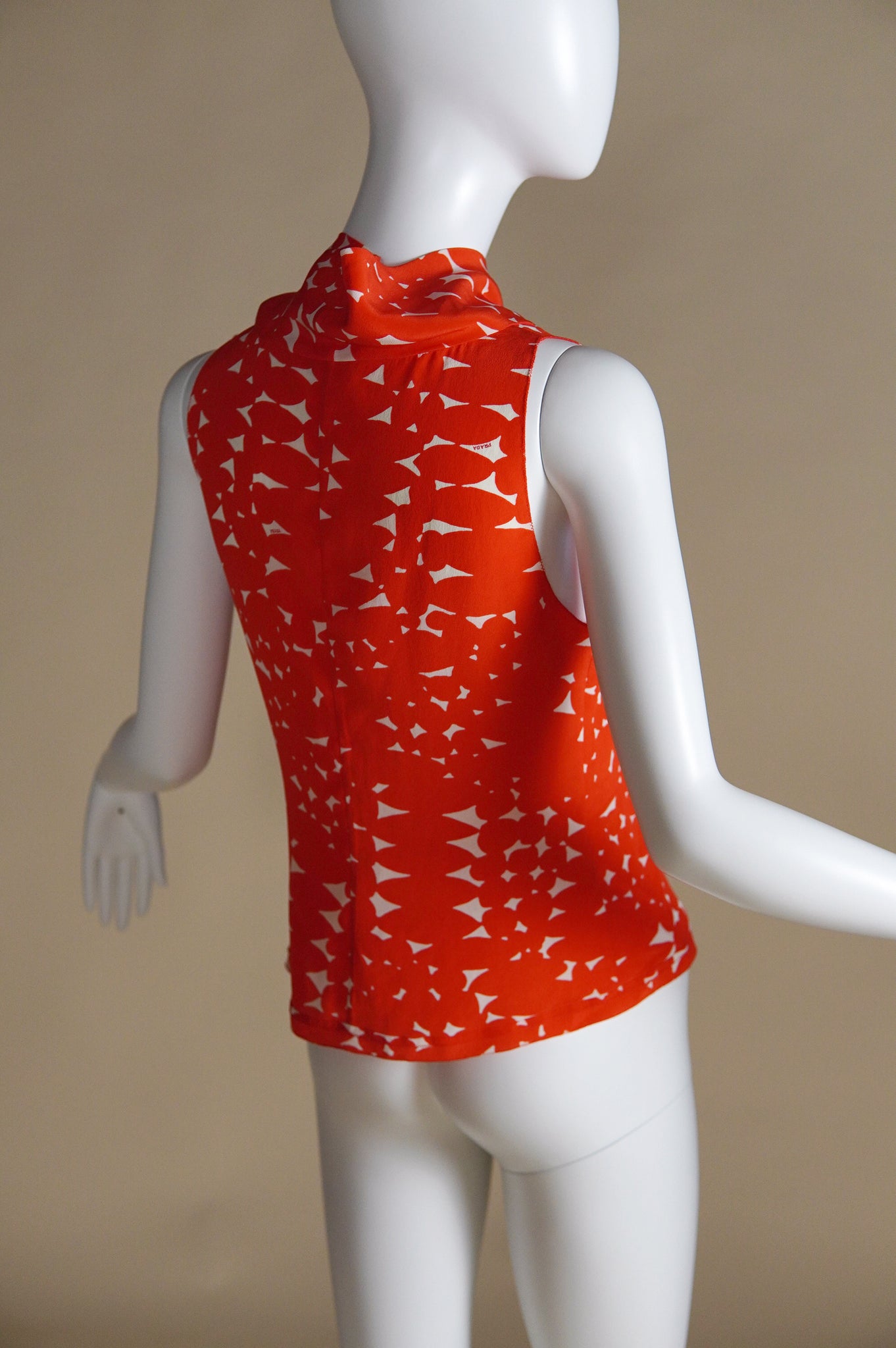 S/S 2001 Prada leaf pattern orange and white silk top - XS/S