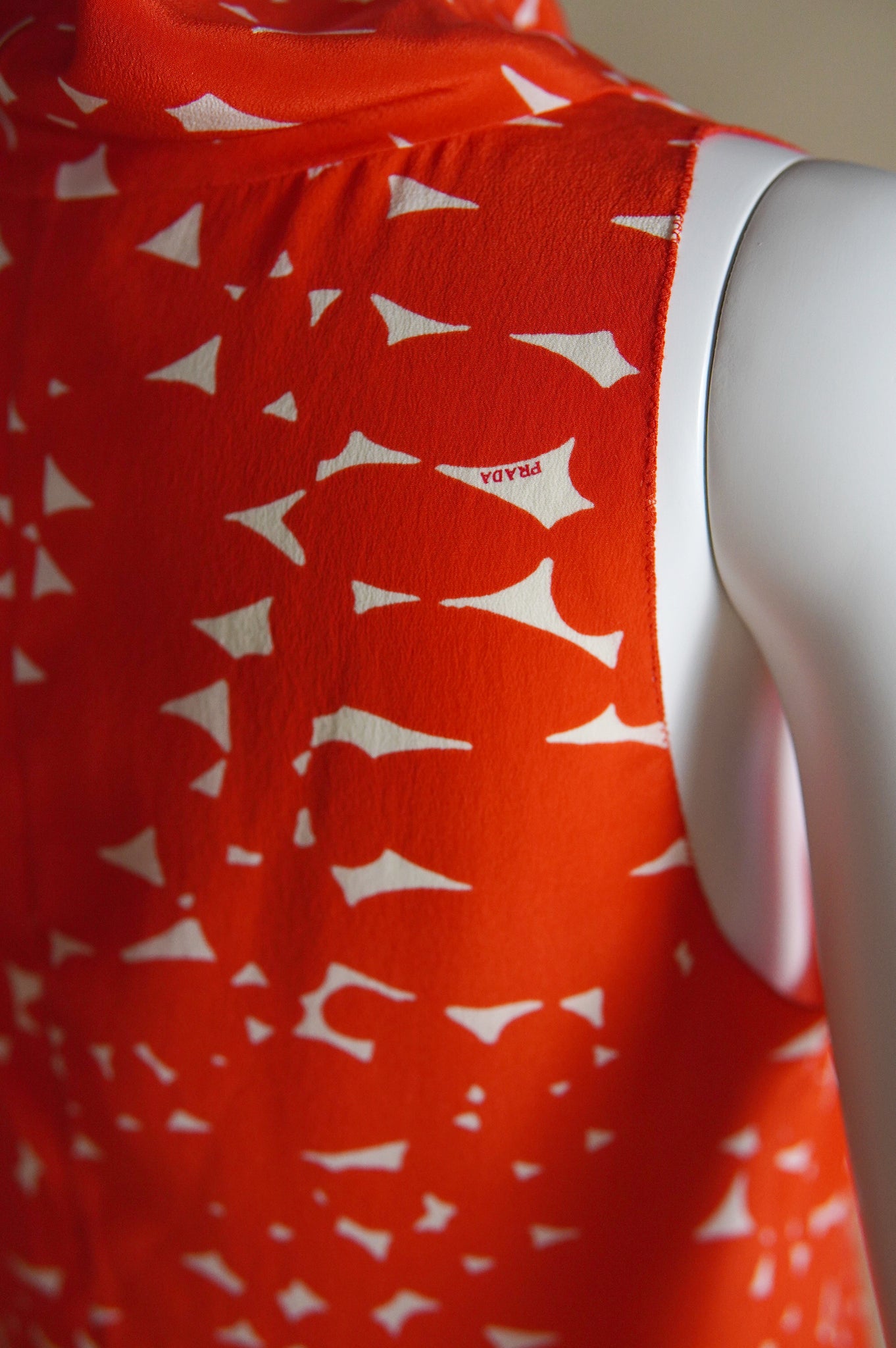 S/S 2001 Prada leaf pattern orange and white silk top - XS/S