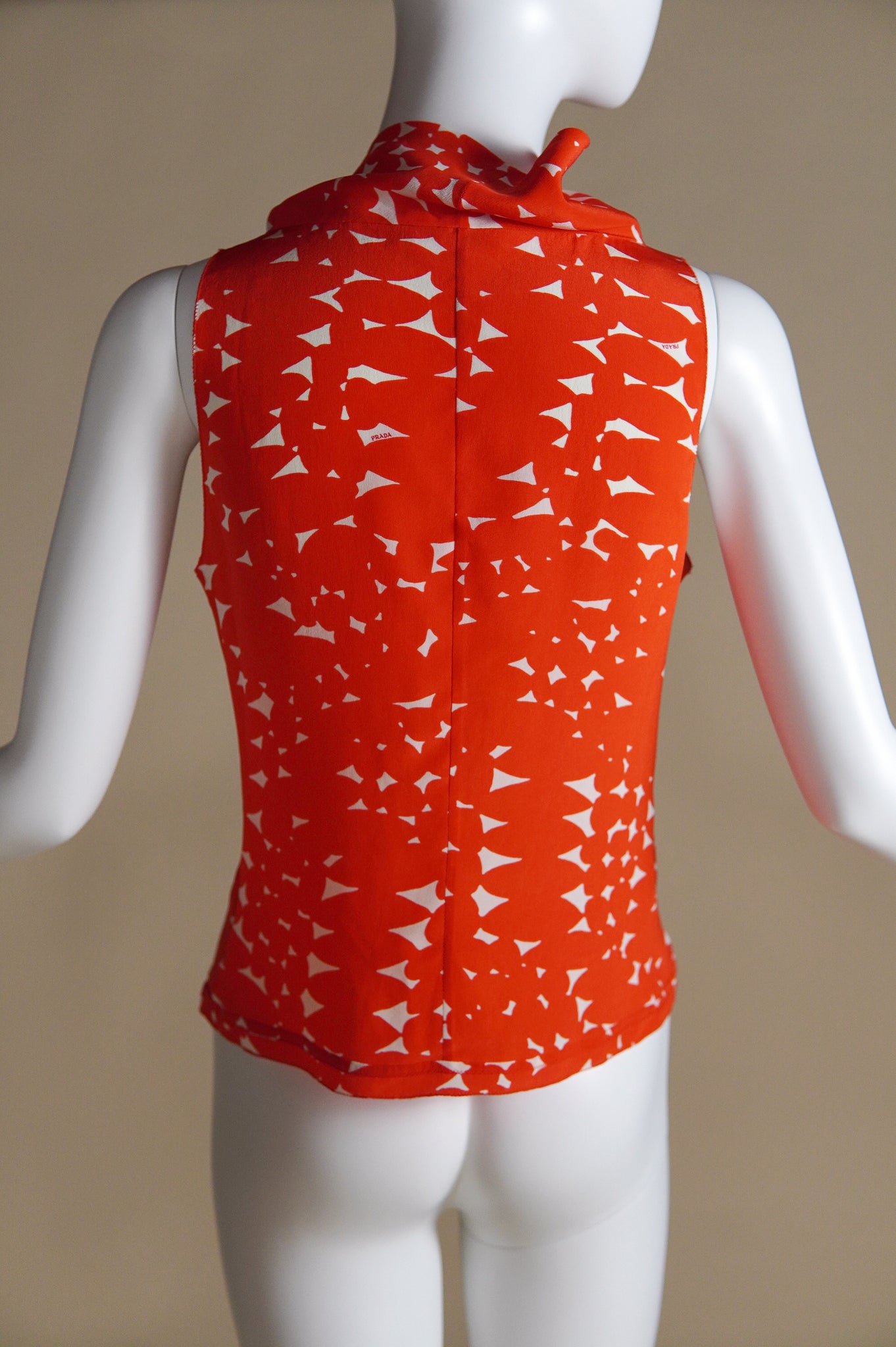 S/S 2001 Prada leaf pattern orange and white silk top - XS/S