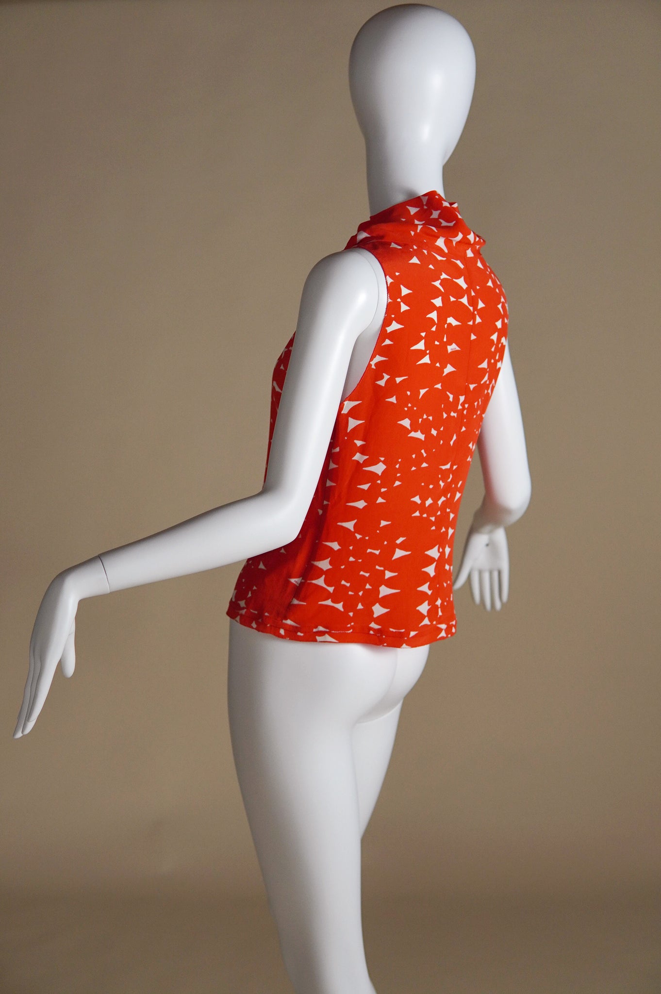 S/S 2001 Prada leaf pattern orange and white silk top - XS/S