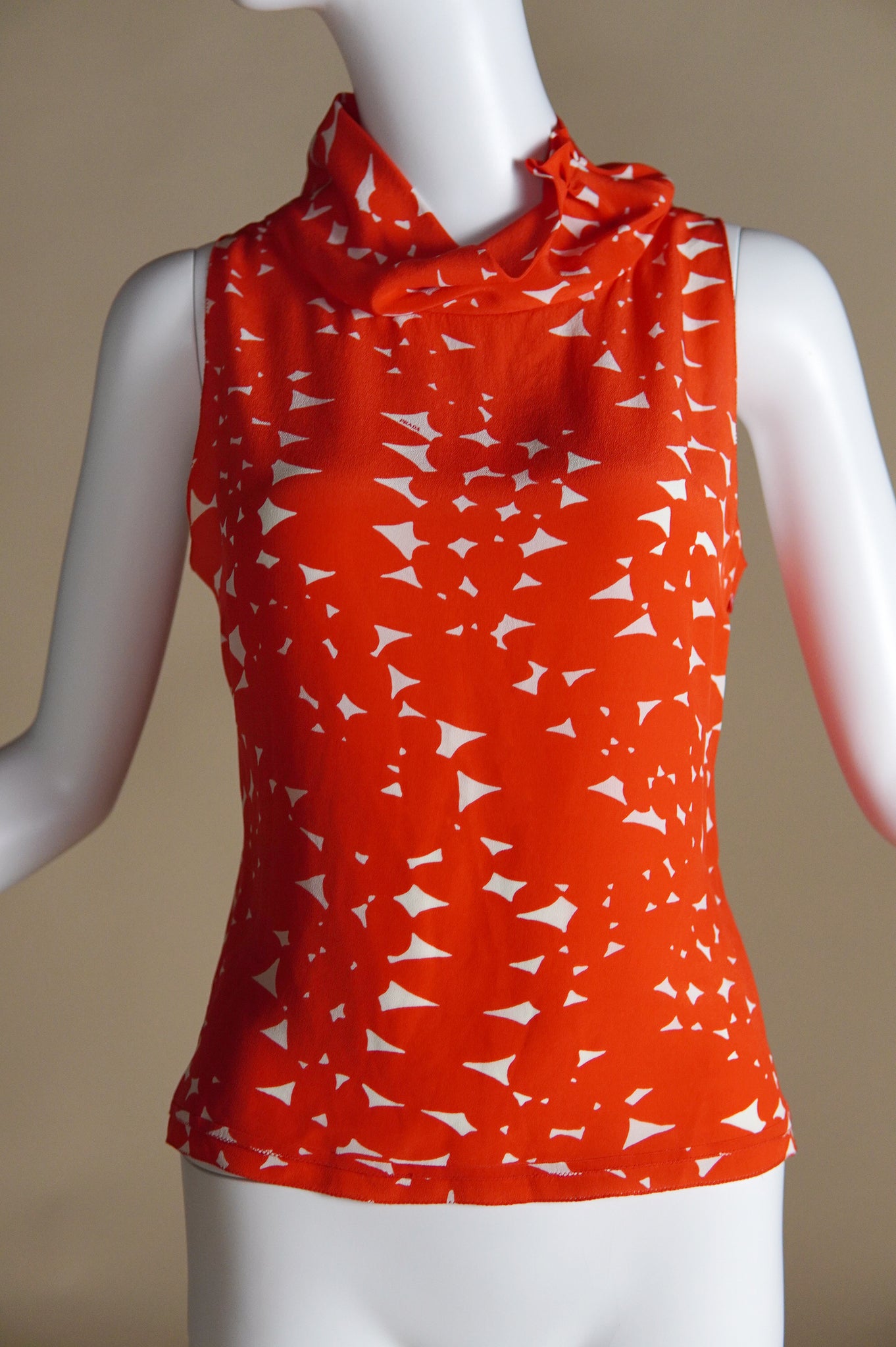 S/S 2001 Prada leaf pattern orange and white silk top - XS/S