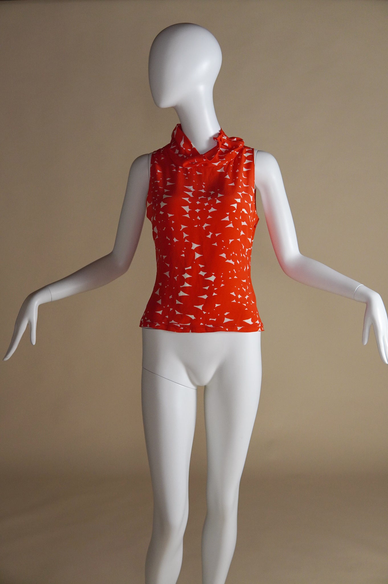 S/S 2001 Prada leaf pattern orange and white silk top - XS/S
