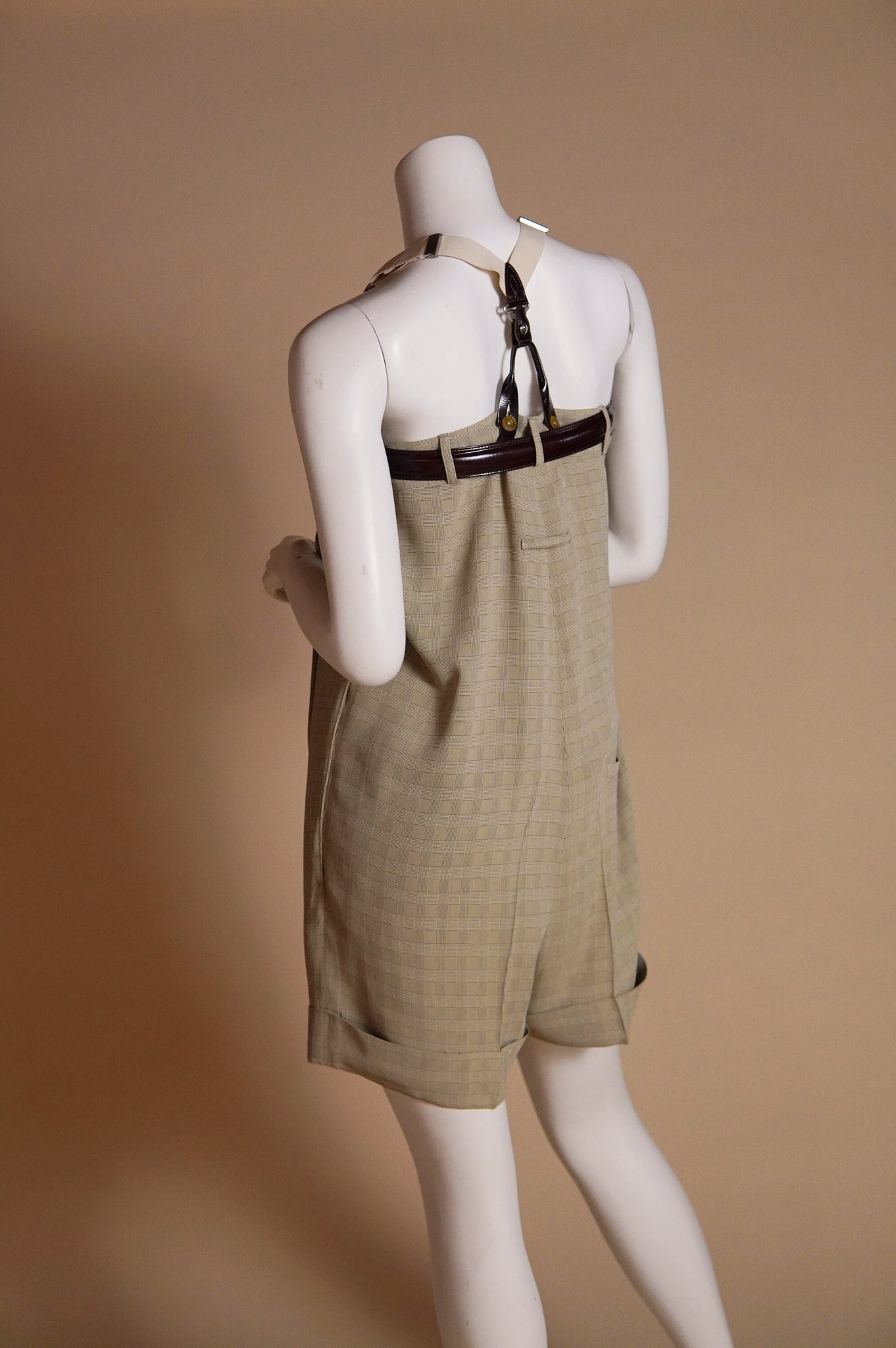 S/S 1993 Jean Paul Gaultier rare runway museum worthy short suit jumper with suspenders - XS/S/M