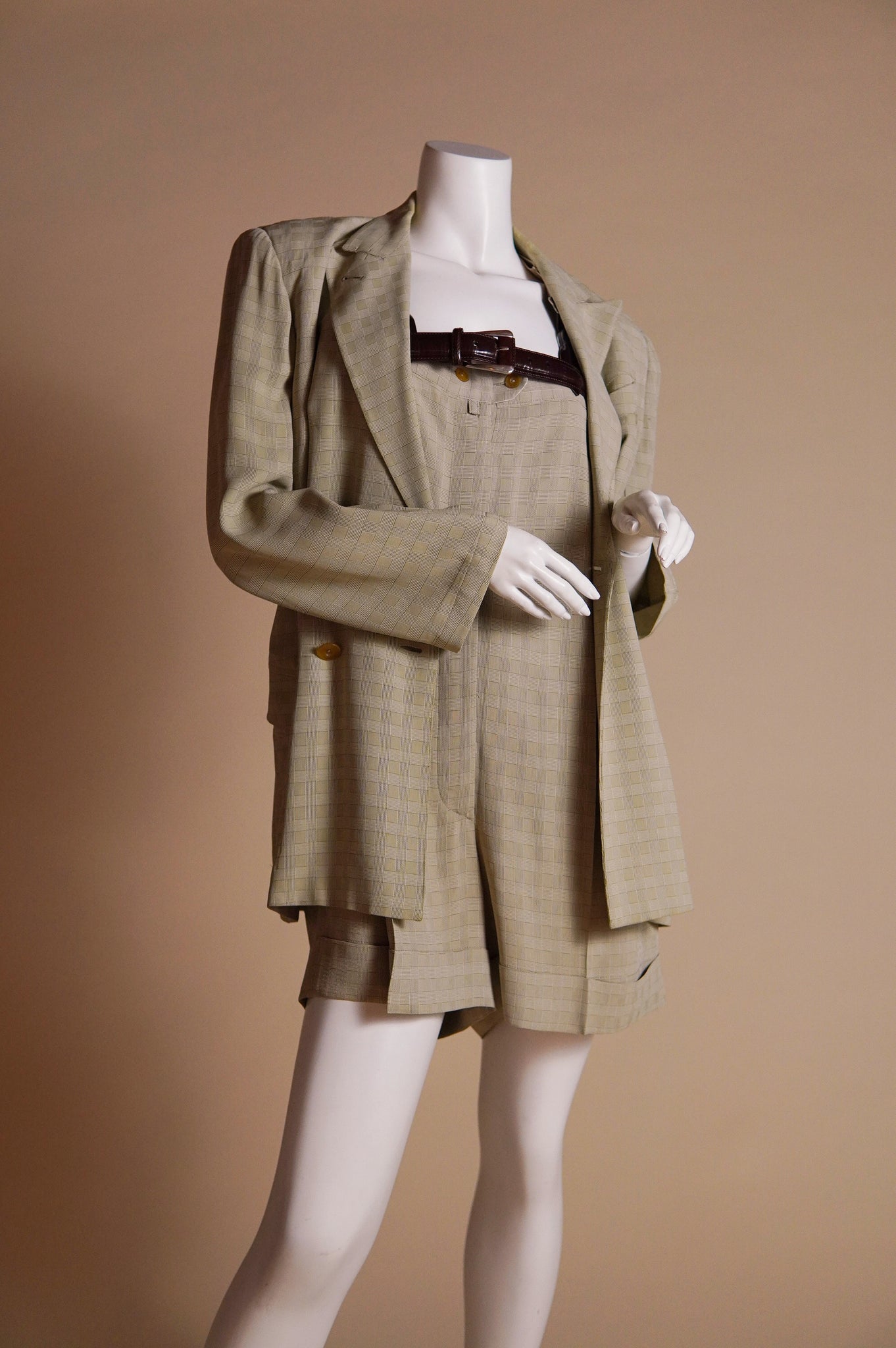 S/S 1993 Jean Paul Gaultier rare runway museum worthy short suit jumper with suspenders - XS/S/M