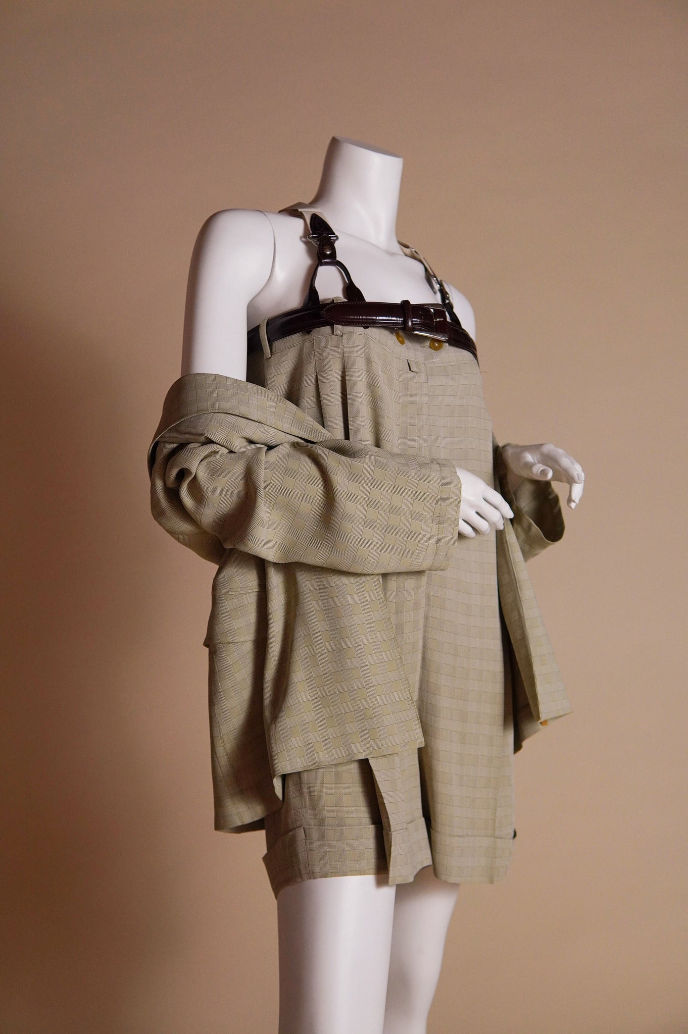 S/S 1993 Jean Paul Gaultier rare runway museum worthy short suit jumper with suspenders - XS/S/M