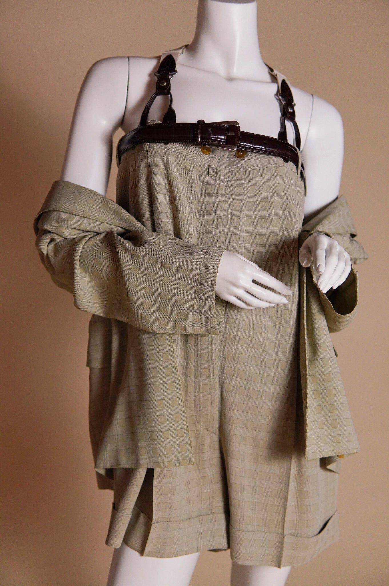 S/S 1993 Jean Paul Gaultier rare runway museum worthy short suit jumper with suspenders - XS/S/M