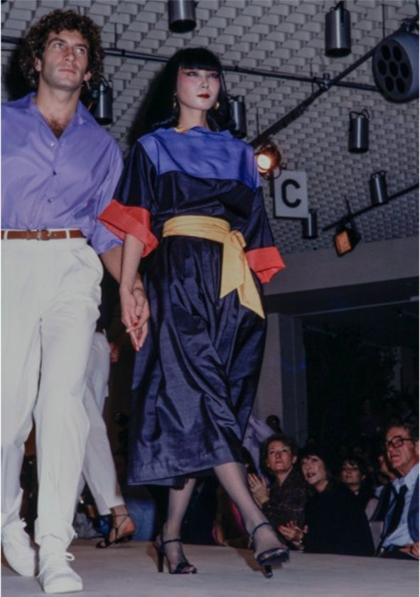 runway S/S 1978 Yves Saint Laurent Rive Gauche tri-colour silk tunic - XS/S