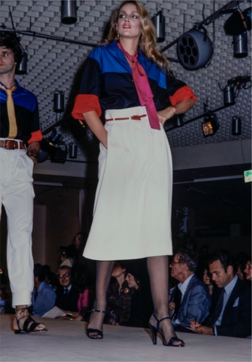 runway S/S 1978 Yves Saint Laurent Rive Gauche tri-colour silk tunic - XS/S