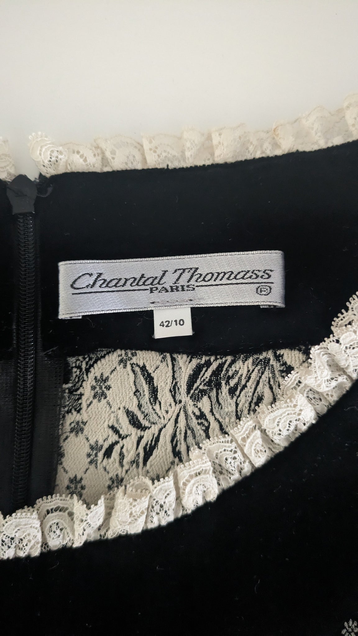 F/W 1994 Chantal Thomass top with velvet and lace trim - M/L