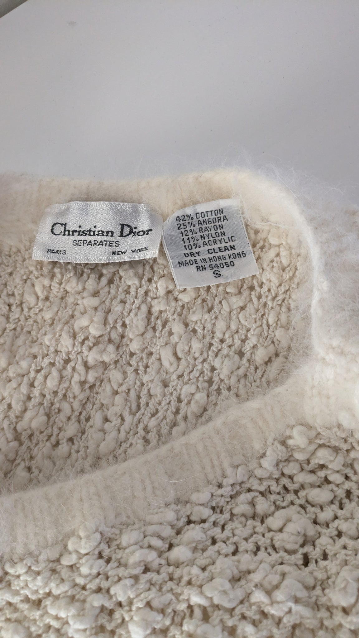 1980s Christian Dior cream knit with woven textile and angora - XS/S