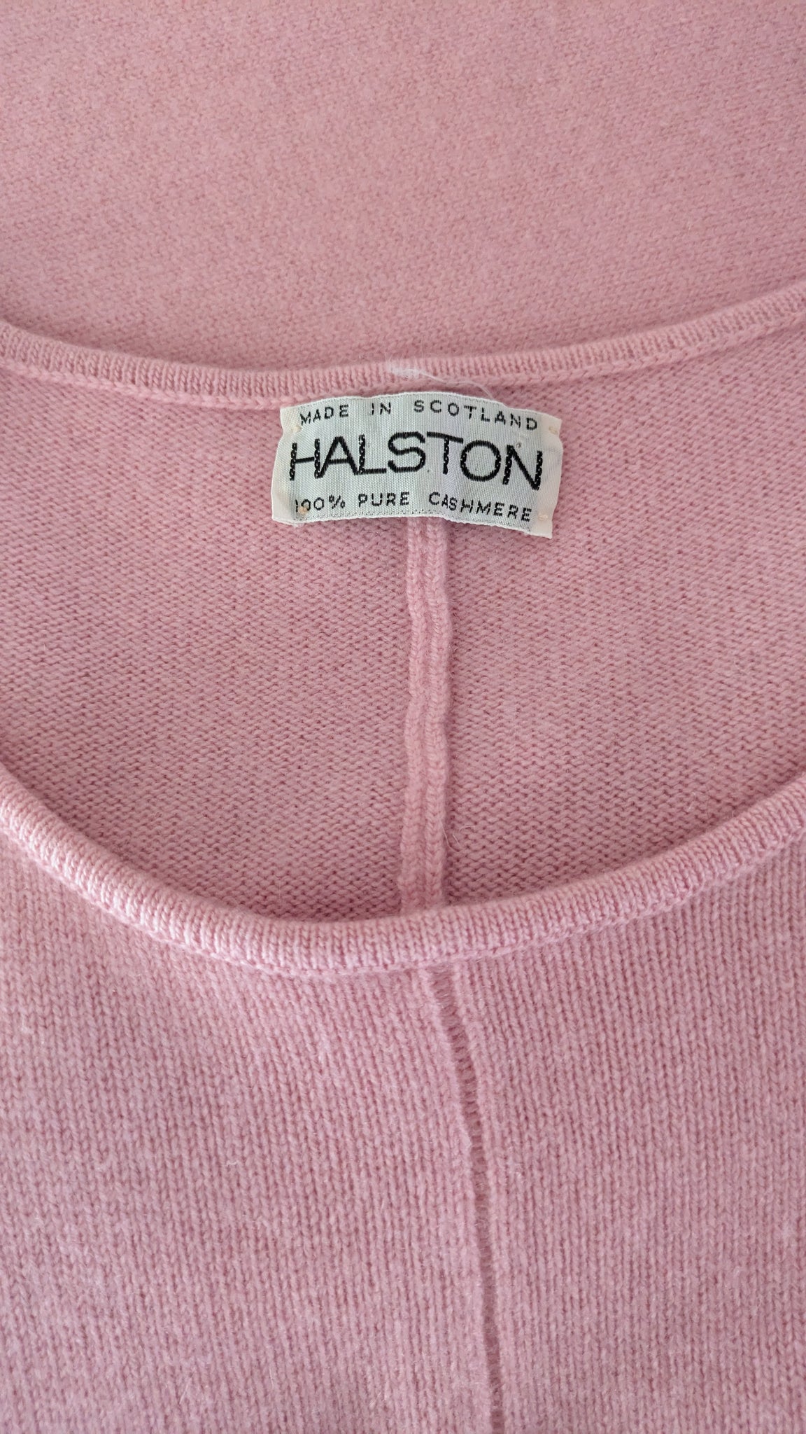 S/S 1973 Halston runway cashmere full-length dress in baby pink - S