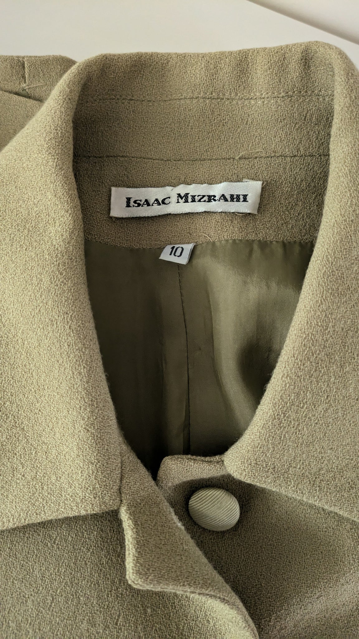 c. 1990 Isaac Mizrahi wool jacket with bishop sleeve in pea green - M/L