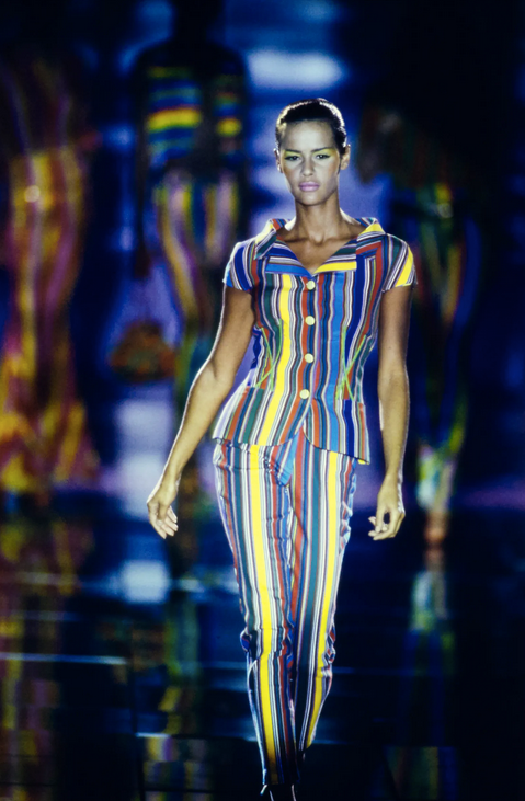 S/S 1993 Versace runway striped denim pants - XXS/XS