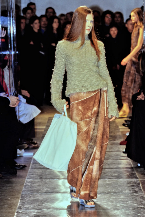 F/W 1999 Fendi by Karl Lagerfeld suede runway wrap skirt with fur trim - XS/S/M