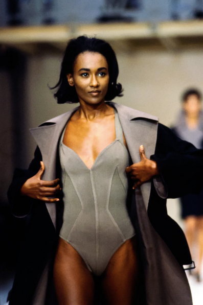 S/S 1990 Alaïa black runway bodysuit with ribbed panels - XS