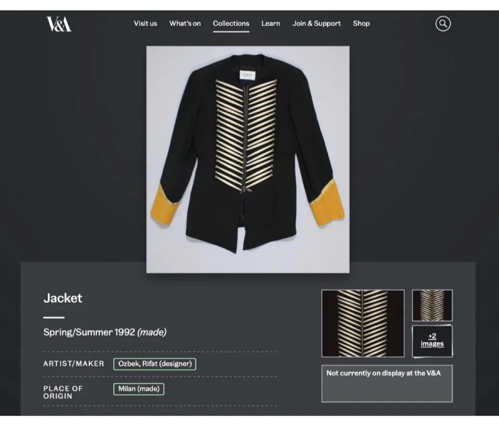 S/S 1992 Rifat Ozbek documented jacket with silver detail and velvet cuff - XS/S