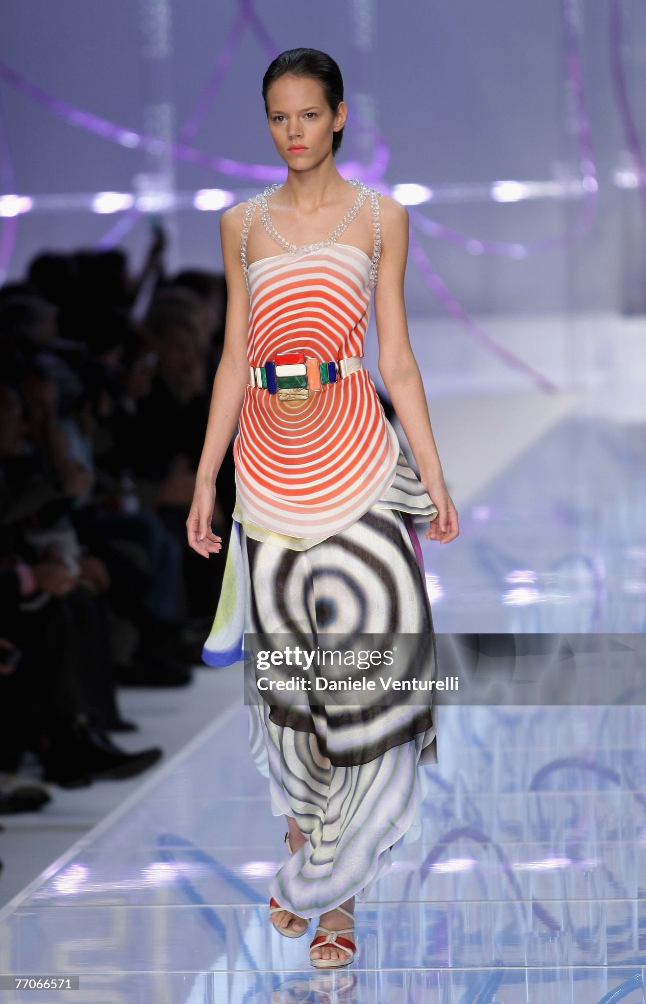 S/S 2008 Fendi by Karl Lagerfeld scarf top with circle design and clear acrylic chain - XS/S/M