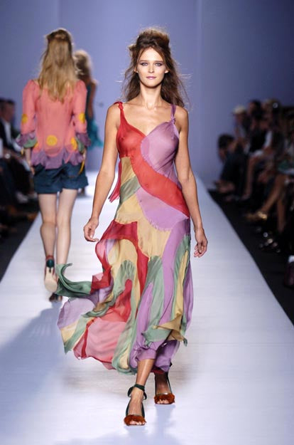 S/S 2005 Alberta Ferretti colourful sheer silk patchwork dress - XS/S