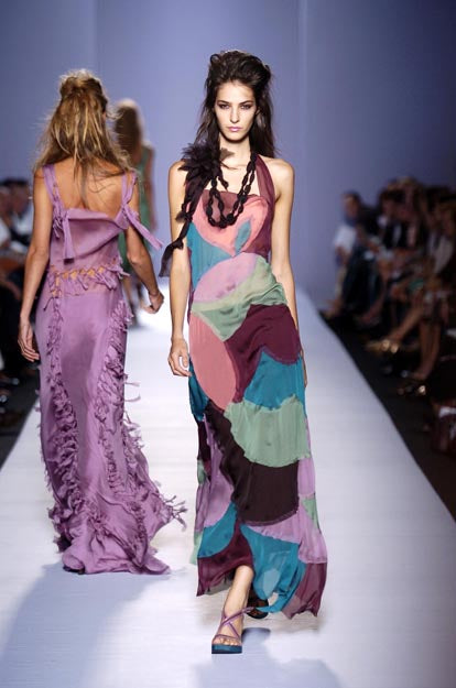 S/S 2005 Alberta Ferretti colourful sheer silk patchwork dress - XS/S