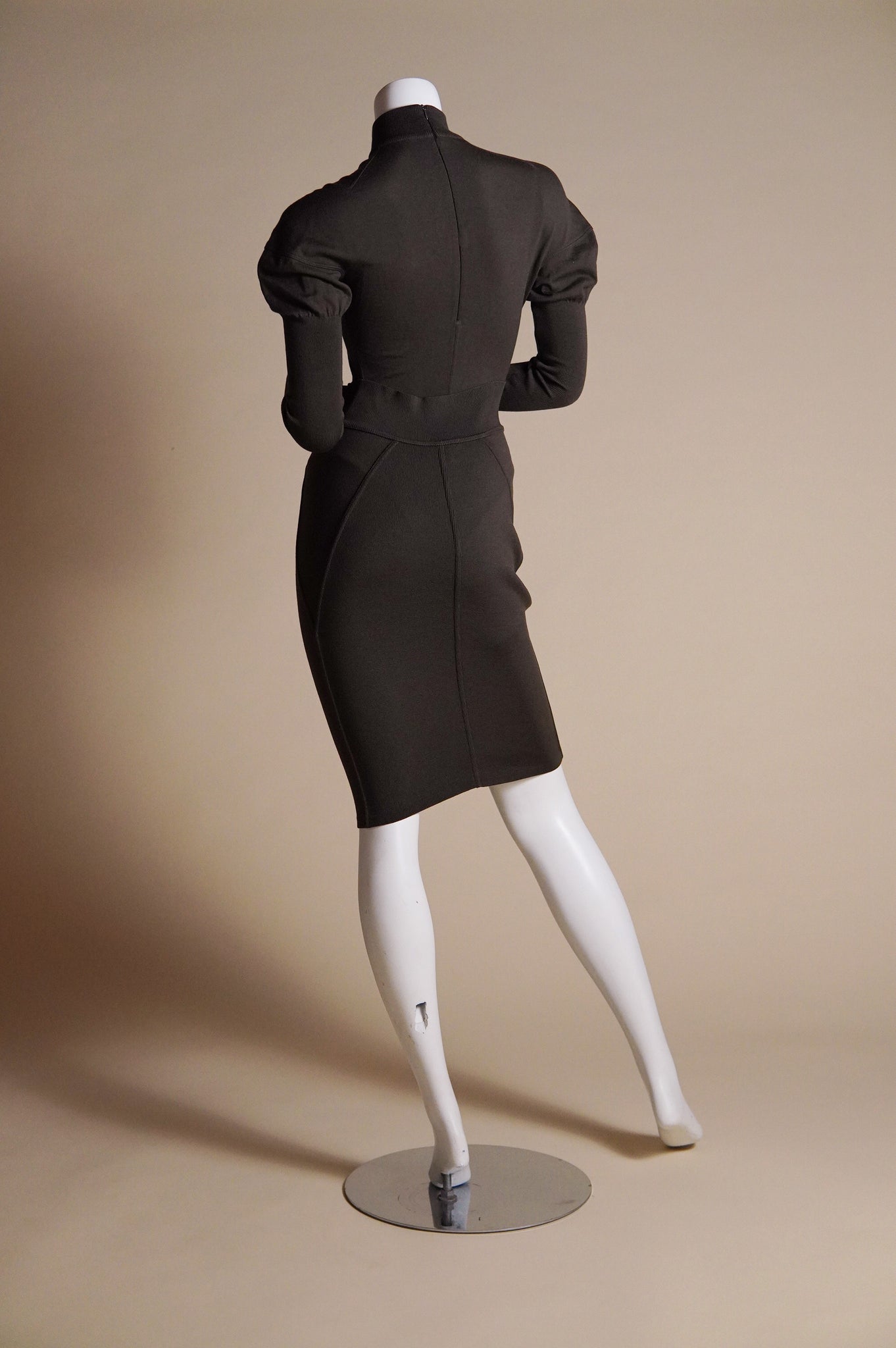 F/W 1989 Alaïa knit set with juliet sleeve bodysuit and matching skirt in brown - XS