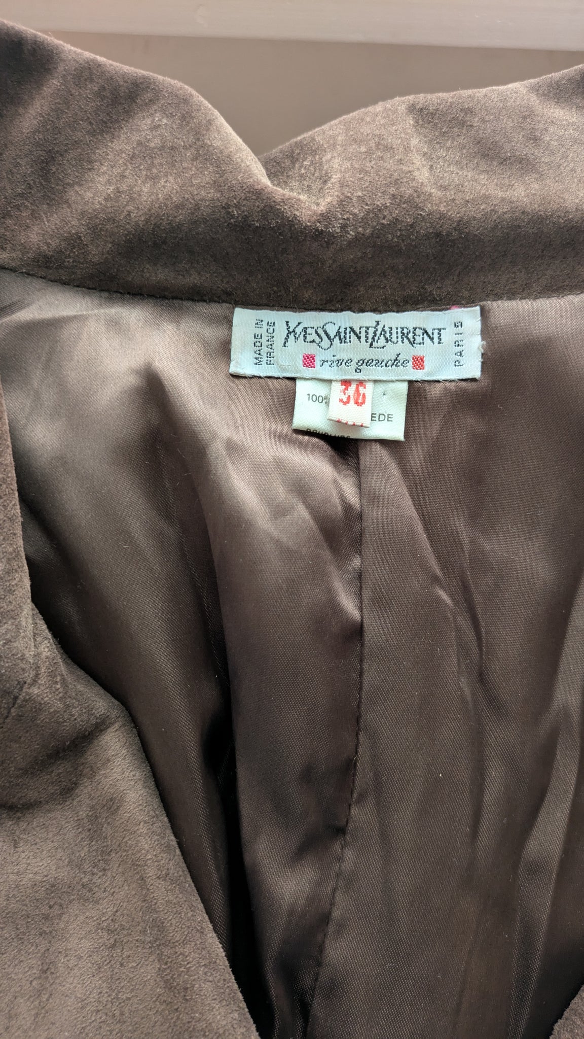 S/S 1989 Yves Saint Laurent Rive Gauche brown suede pullover with shiny gold buttons - XS/S/M