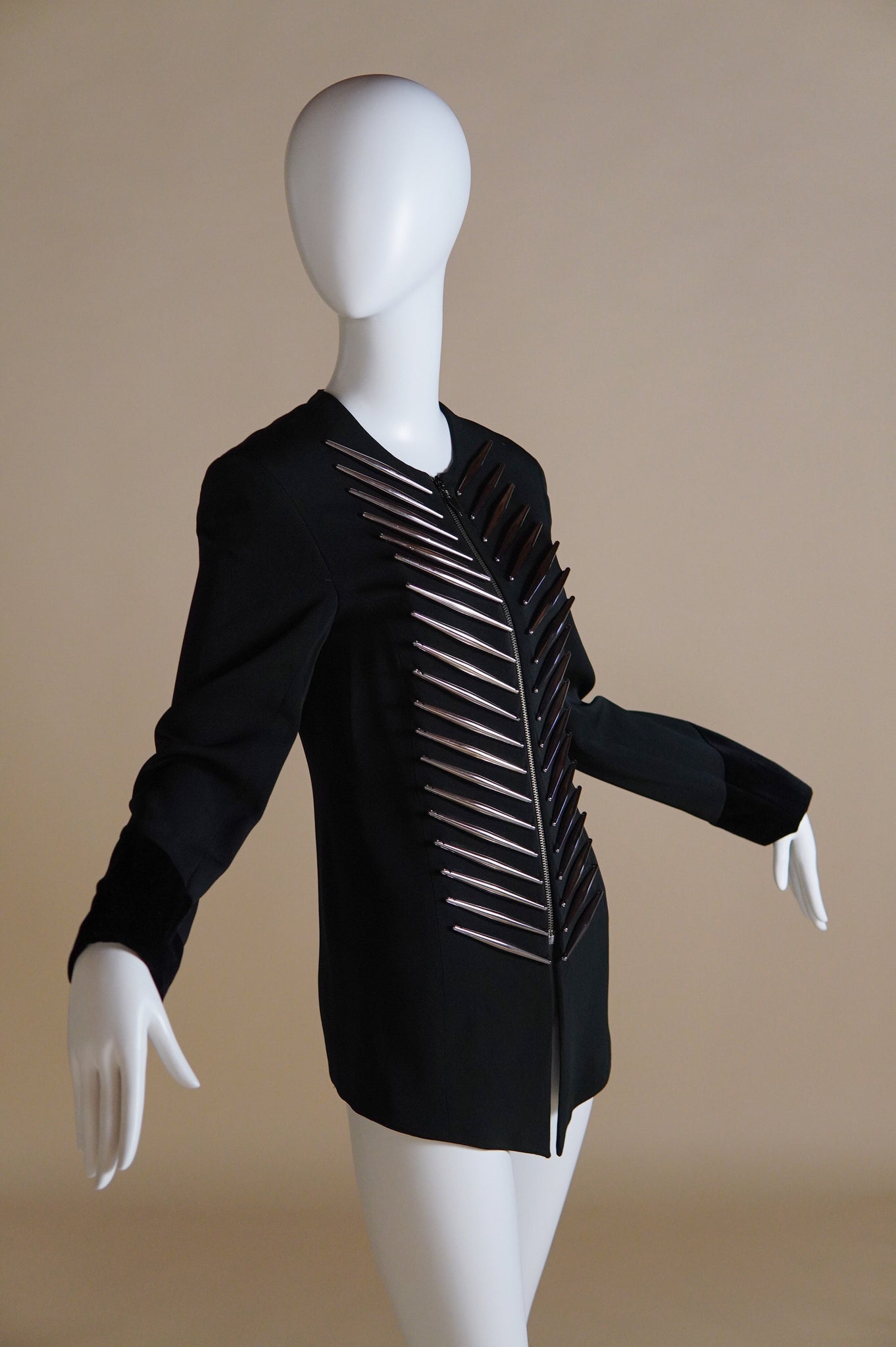 S/S 1992 Rifat Ozbek documented jacket with silver detail and velvet cuff - XS/S