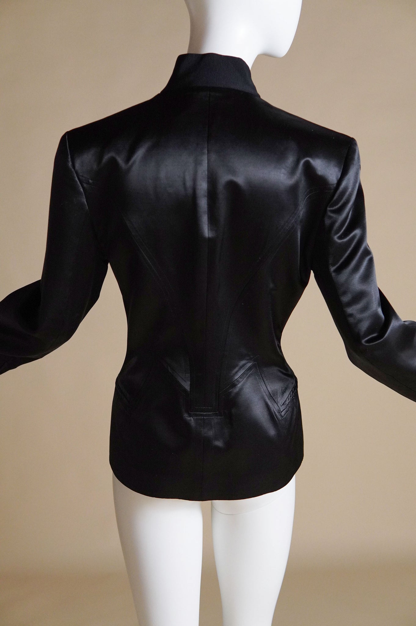 F/W 1990 John Galliano "Fencing" collection fitted runway satin jacket with bomber details - M