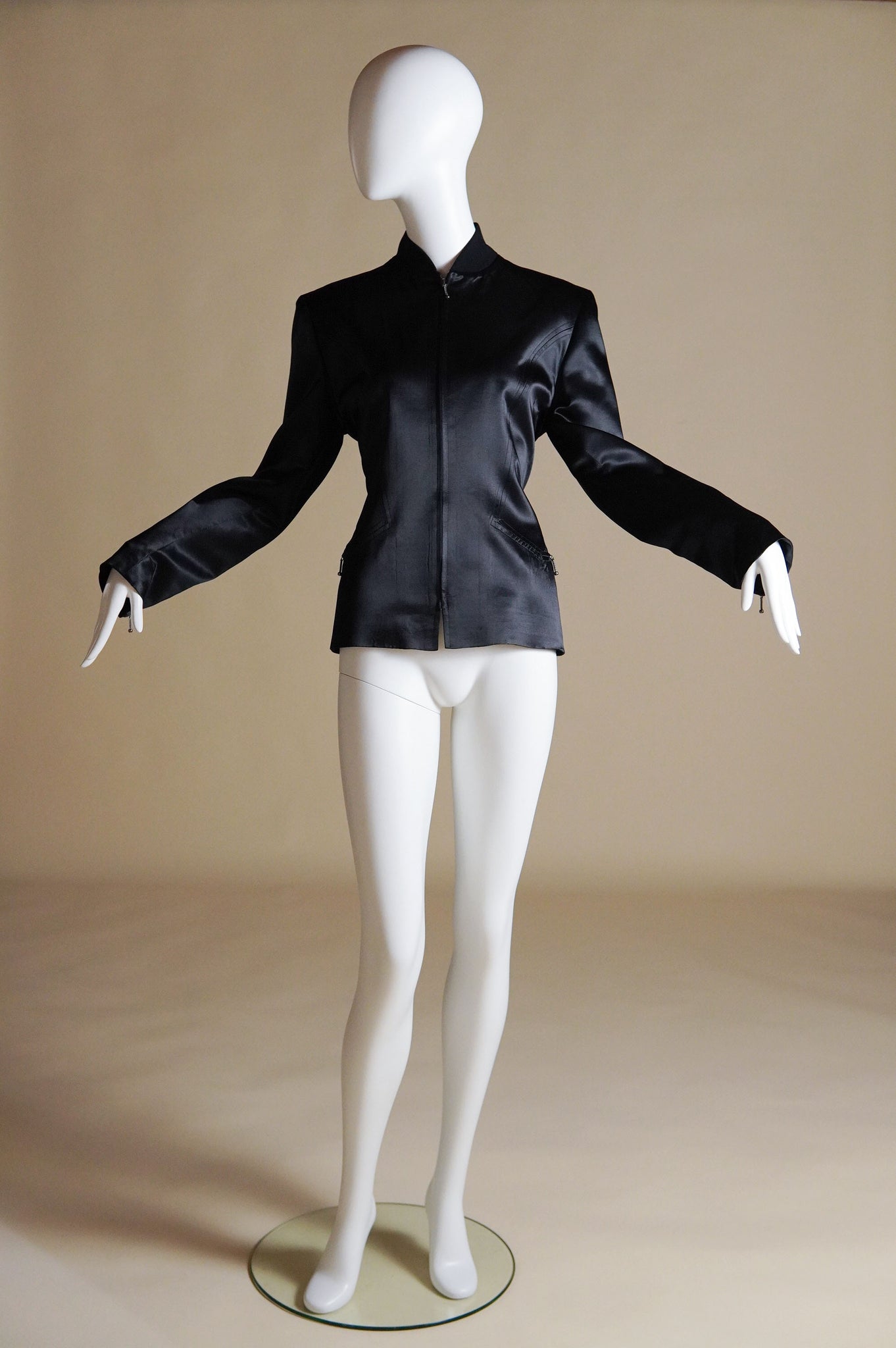 F/W 1990 John Galliano "Fencing" collection fitted runway satin jacket with bomber details - M