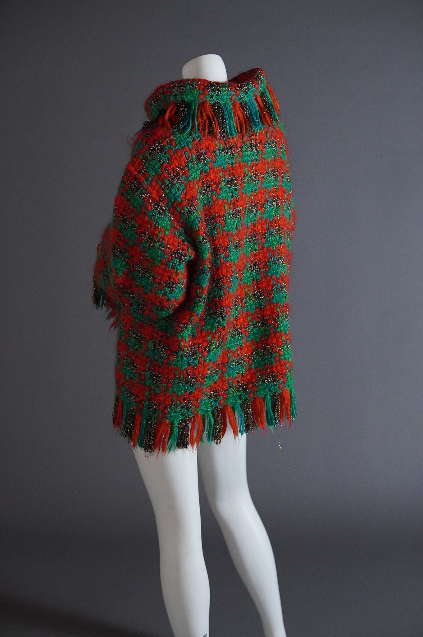 F/W 1993 Yves Saint Laurent Rive Gauche runway oversized knit with funnel collar and fringe - O/S