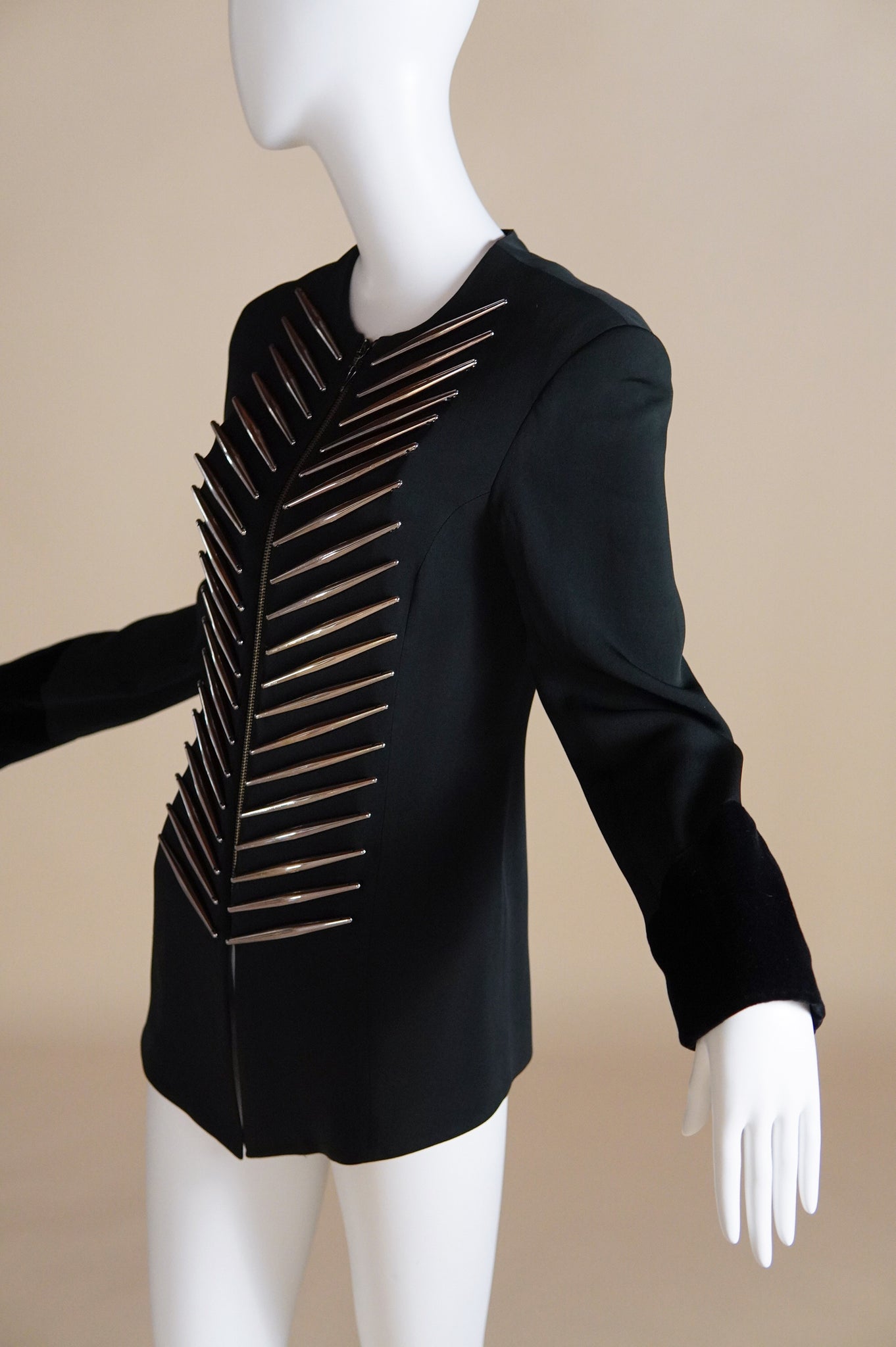 S/S 1992 Rifat Ozbek documented jacket with silver detail and velvet cuff - XS/S