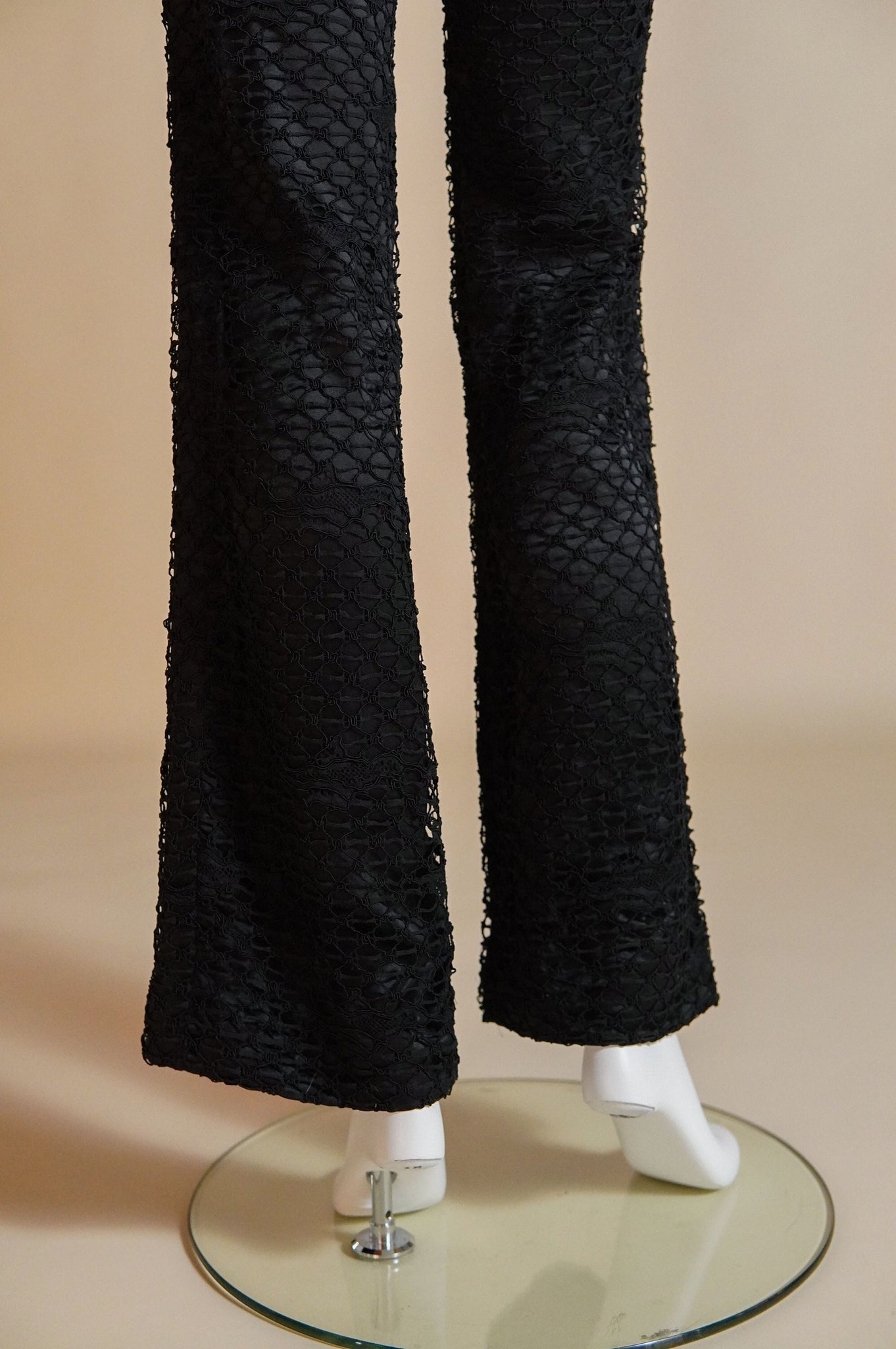 y2k Versace black satin pants with black lace overlay - XS