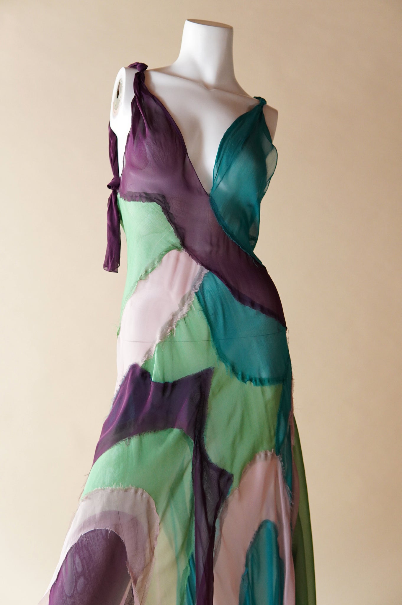 S/S 2005 Alberta Ferretti colourful sheer silk patchwork dress - XS/S