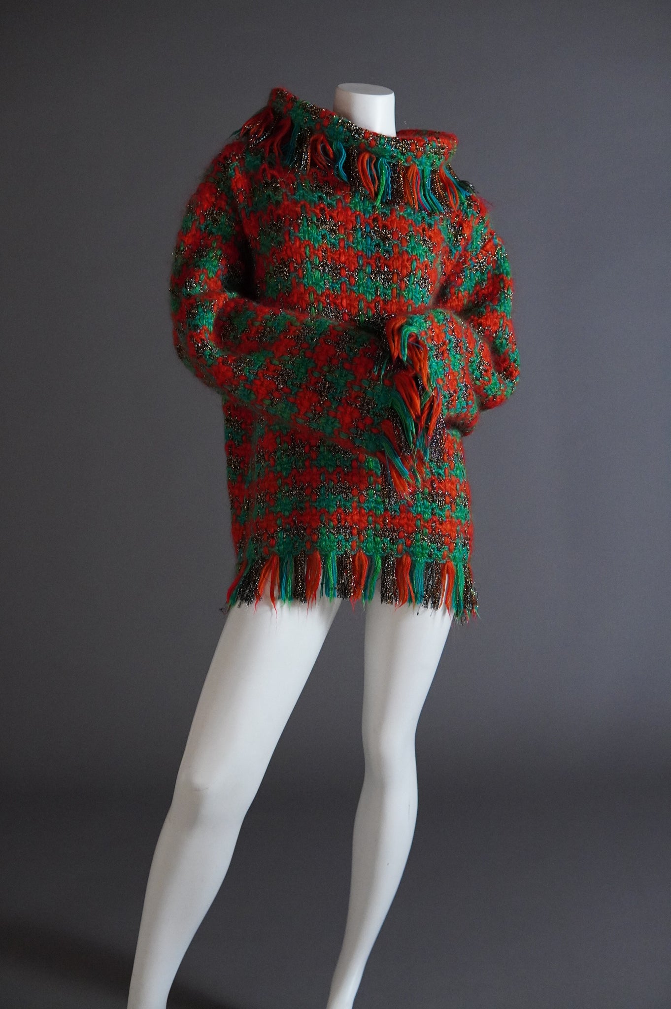 F/W 1993 Yves Saint Laurent Rive Gauche runway oversized knit with funnel collar and fringe - O/S