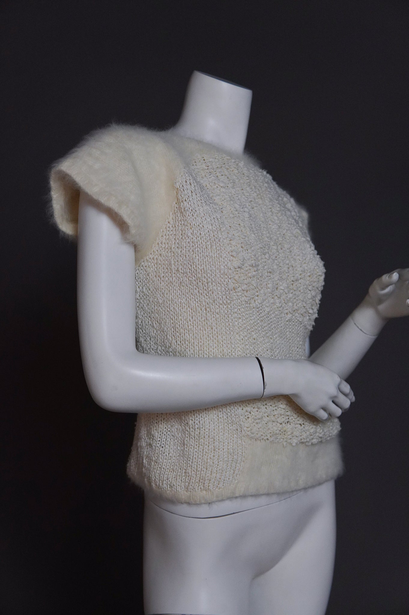 1980s Christian Dior cream knit with woven textile and angora - XS/S