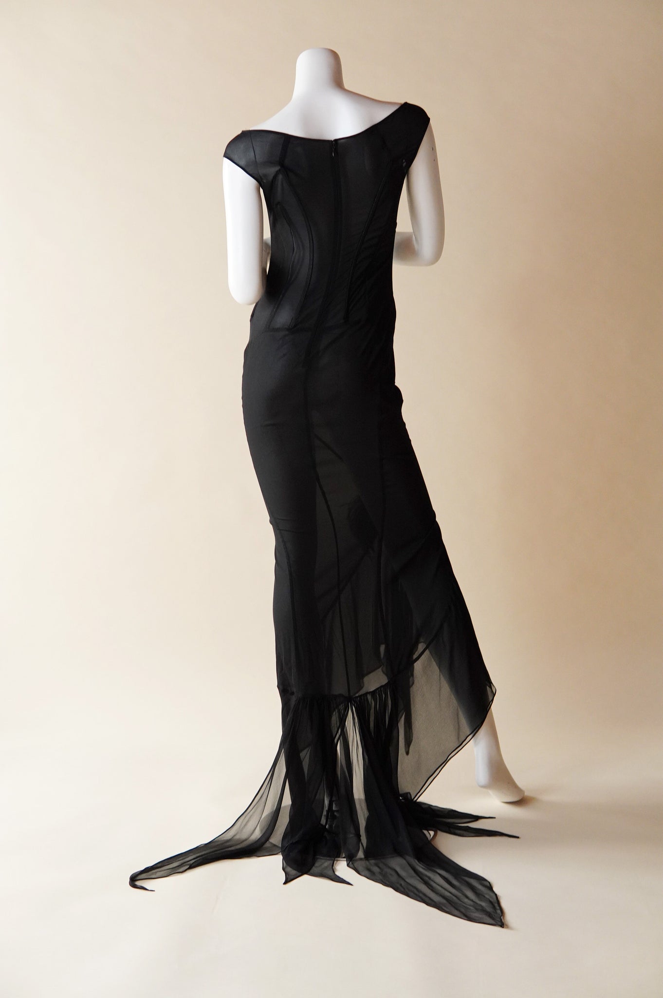 F/W 1997 Dolce & Gabbana runway stretch silk sheer gown with boned corset - M/L